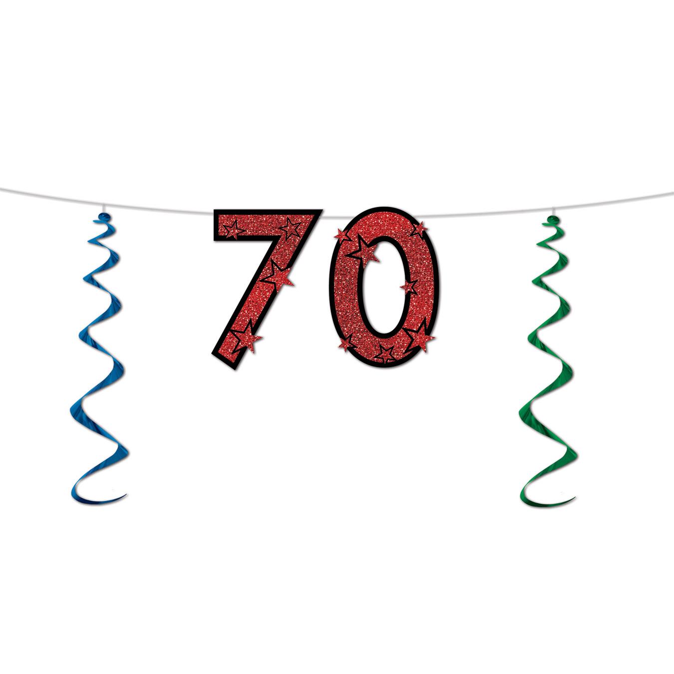12 Pack Beistle 70th Birthday Party Glittered Streamers - Colorful Decorations for Milestone Celebrations, Anniversaries & Special Events