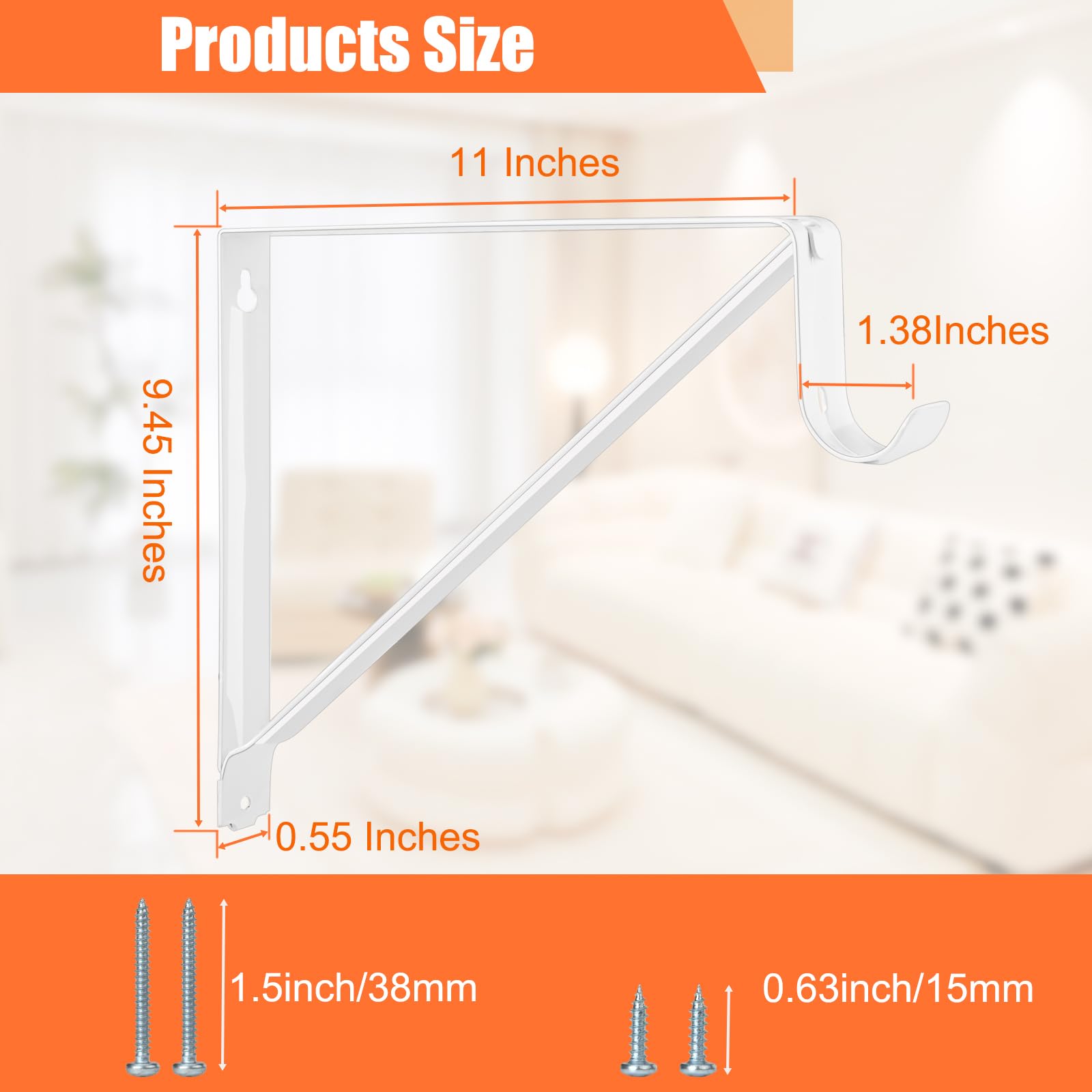 10 Pack Heavy Duty Closet Shelf & Rod Brackets - 11 x 9.45 Inch Wall Mounted Closet Organizer Brackets with Rod Support, White - Perfect for Bedroom Closet Organization, Laundry Room Storage & Garage Shelving