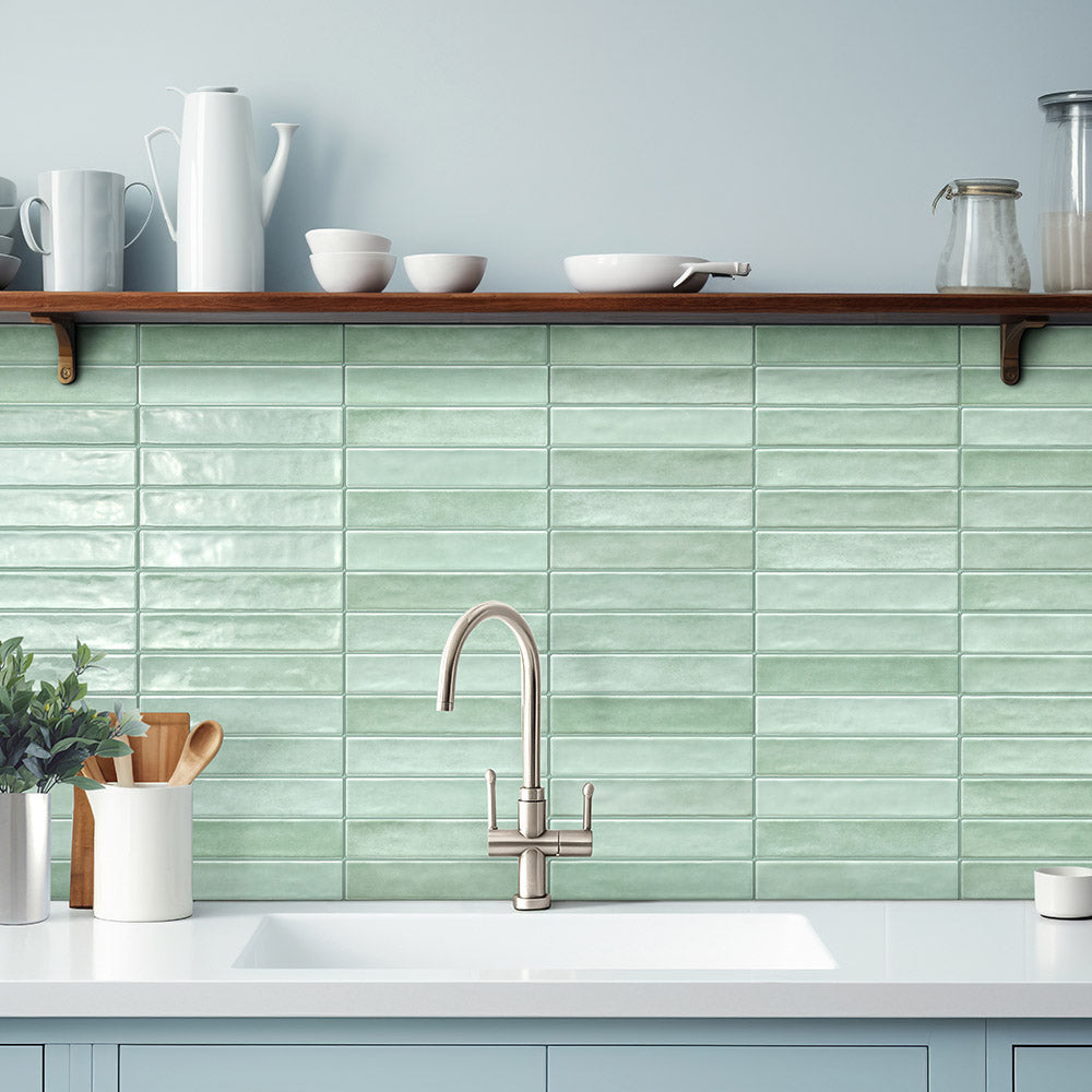 Premium Marrakesh Mint 250x50 Zellige Gloss Subway Tile - Moroccan-Inspired Ceramic Wall & Backsplash Tiles for Kitchen, Bathroom & Shower Decor