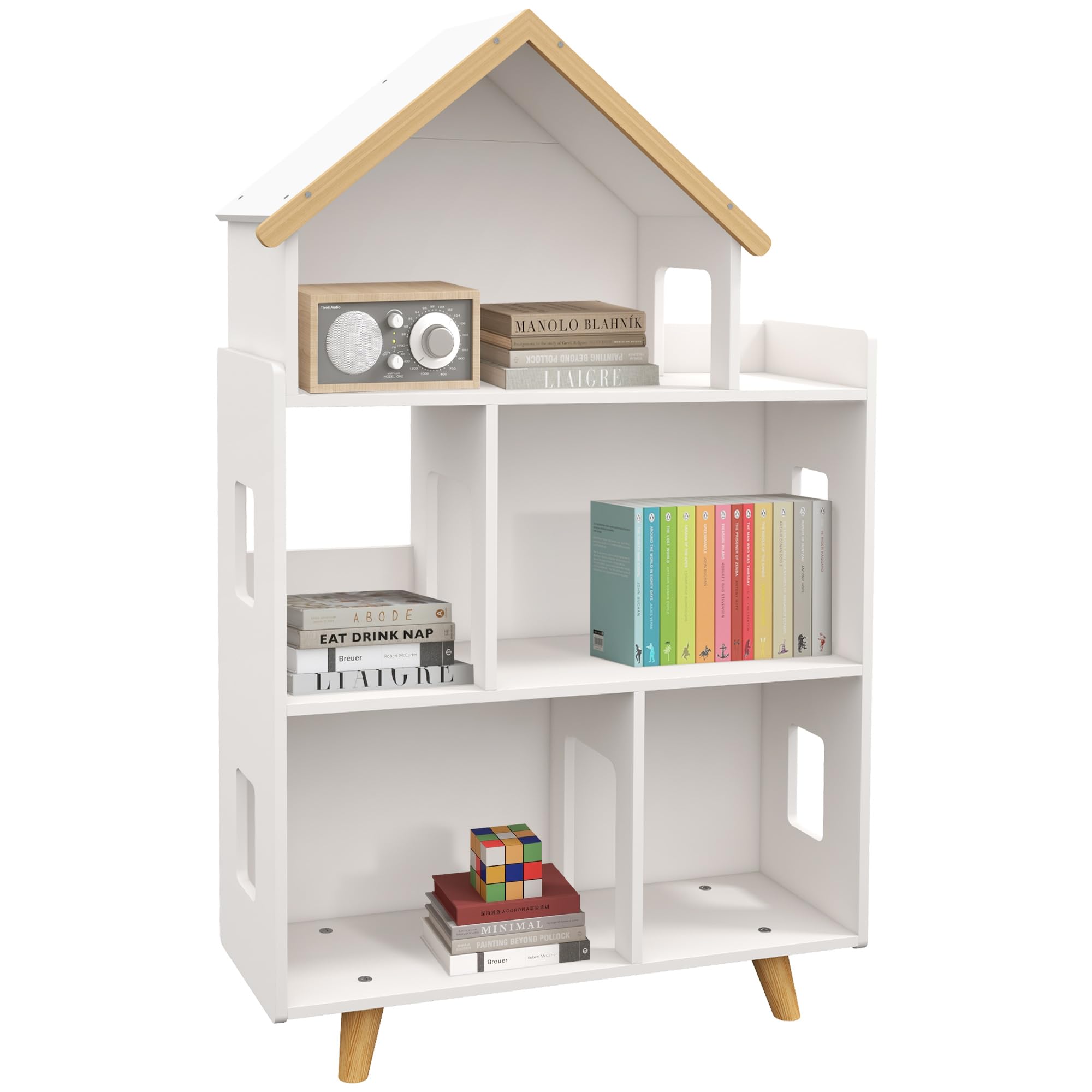 Qaba 3-Tier Kids Toy Storage Organizer & Bookshelf - White | Space-Saving Toy & Book Organizer for Playroom, Bedroom, Nursery | Perfect for Kids Room Organization & Montessori Learning