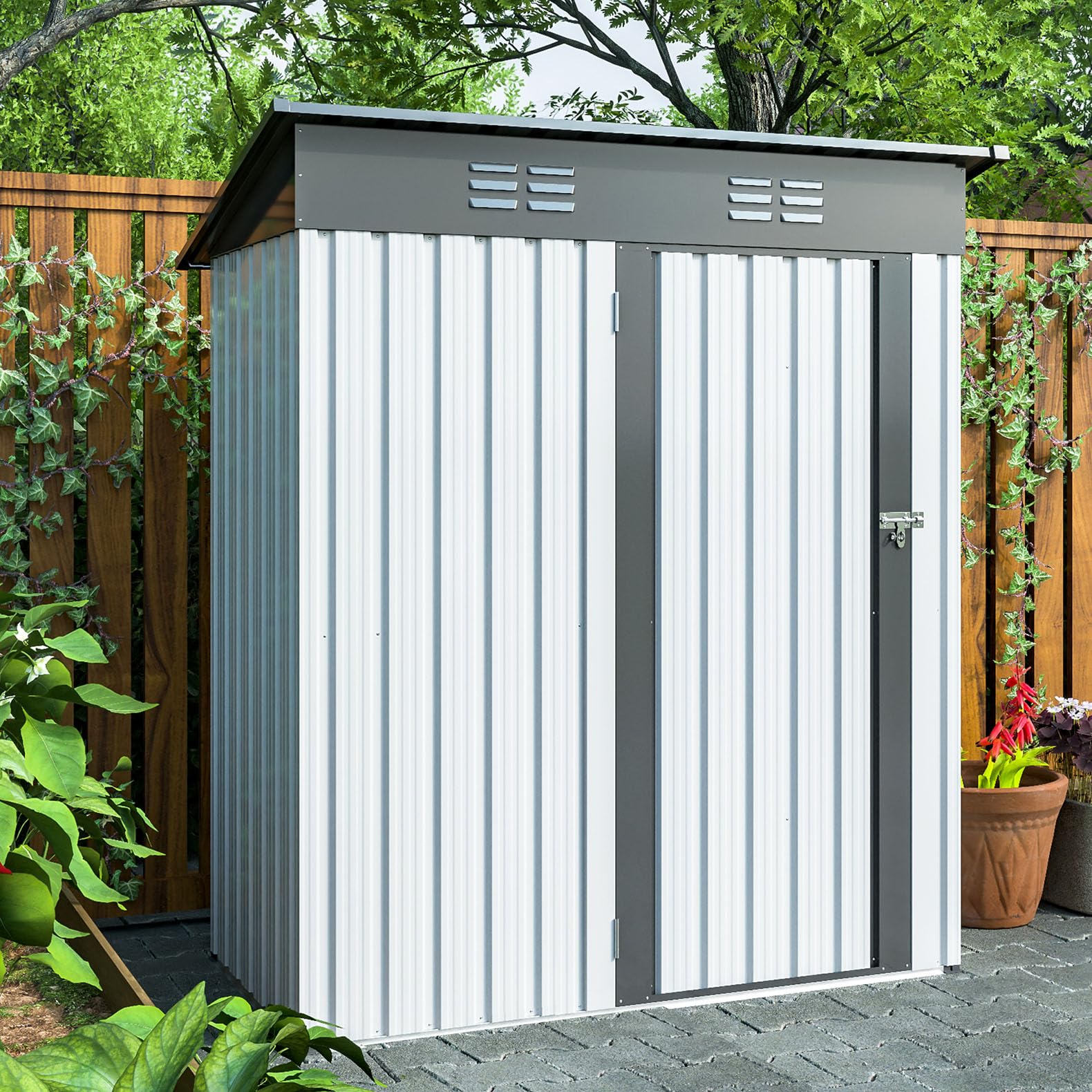 5x3 FT Heavy-Duty Outdoor Storage Shed with Lockable Doors - Weather-Resistant Metal Garden Shed for Patio, Lawn & Backyard Organization (Perfect for Storing Tools, Equipment & Seasonal Items)