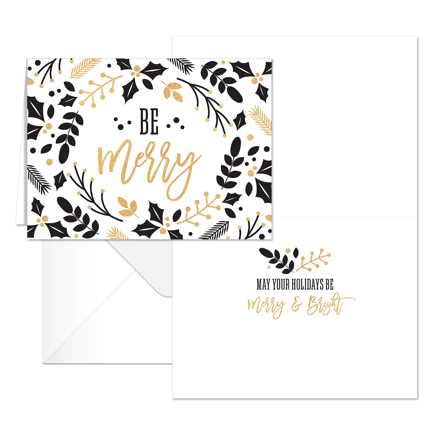 24 Pack Faux Gold and Black Christmas Greeting Cards - 6 Festive Holiday Designs (4.625