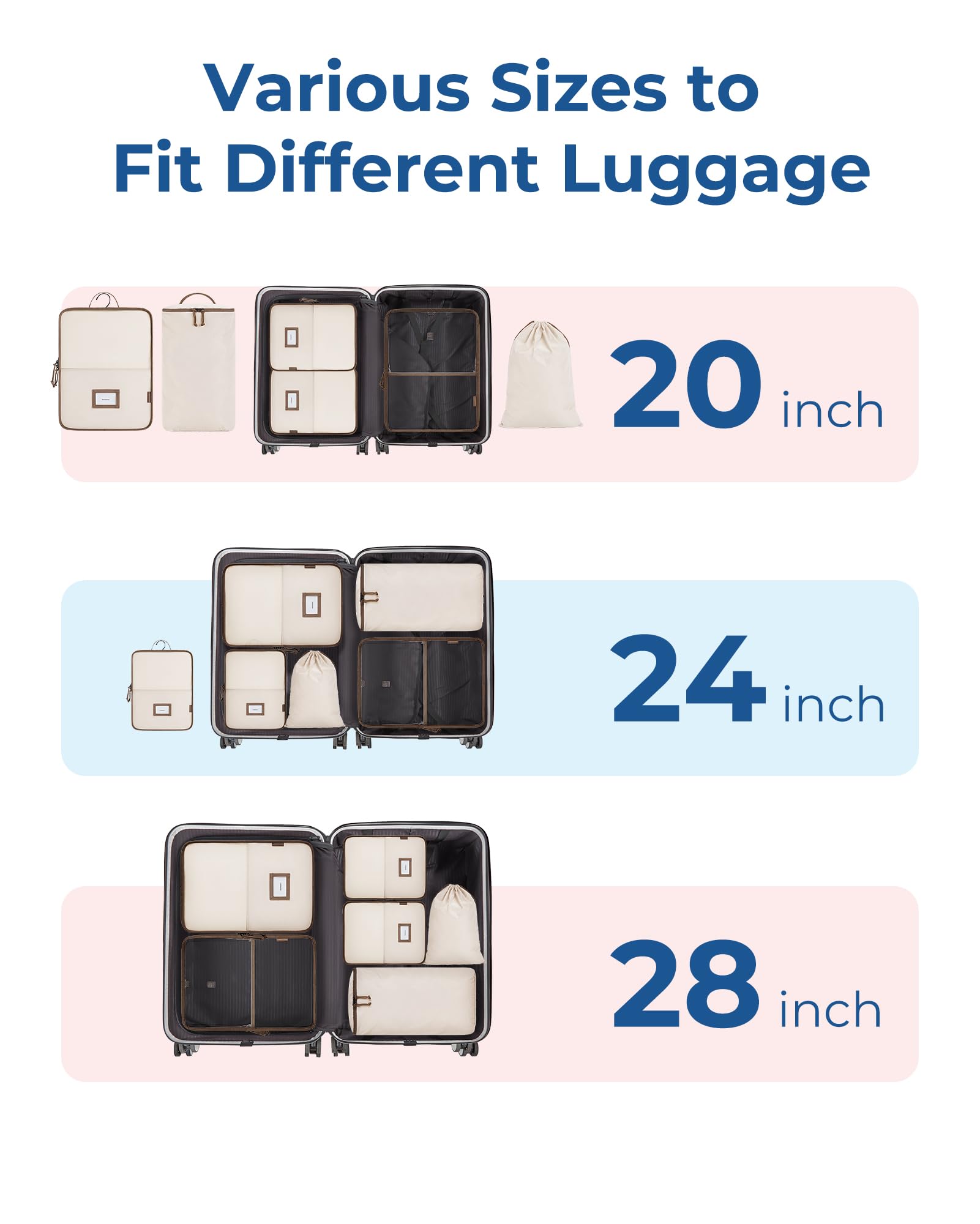 BAGSMART 6-Piece Hanging Packing Cubes Set - Clear Waterproof Travel Organizer for Suitcases with Zipper, Handles & Hook - Perfect for Closet Storage & Luggage Organization (White Opal) | Ideal for Business Trips, Vacations & Weekend Getaways