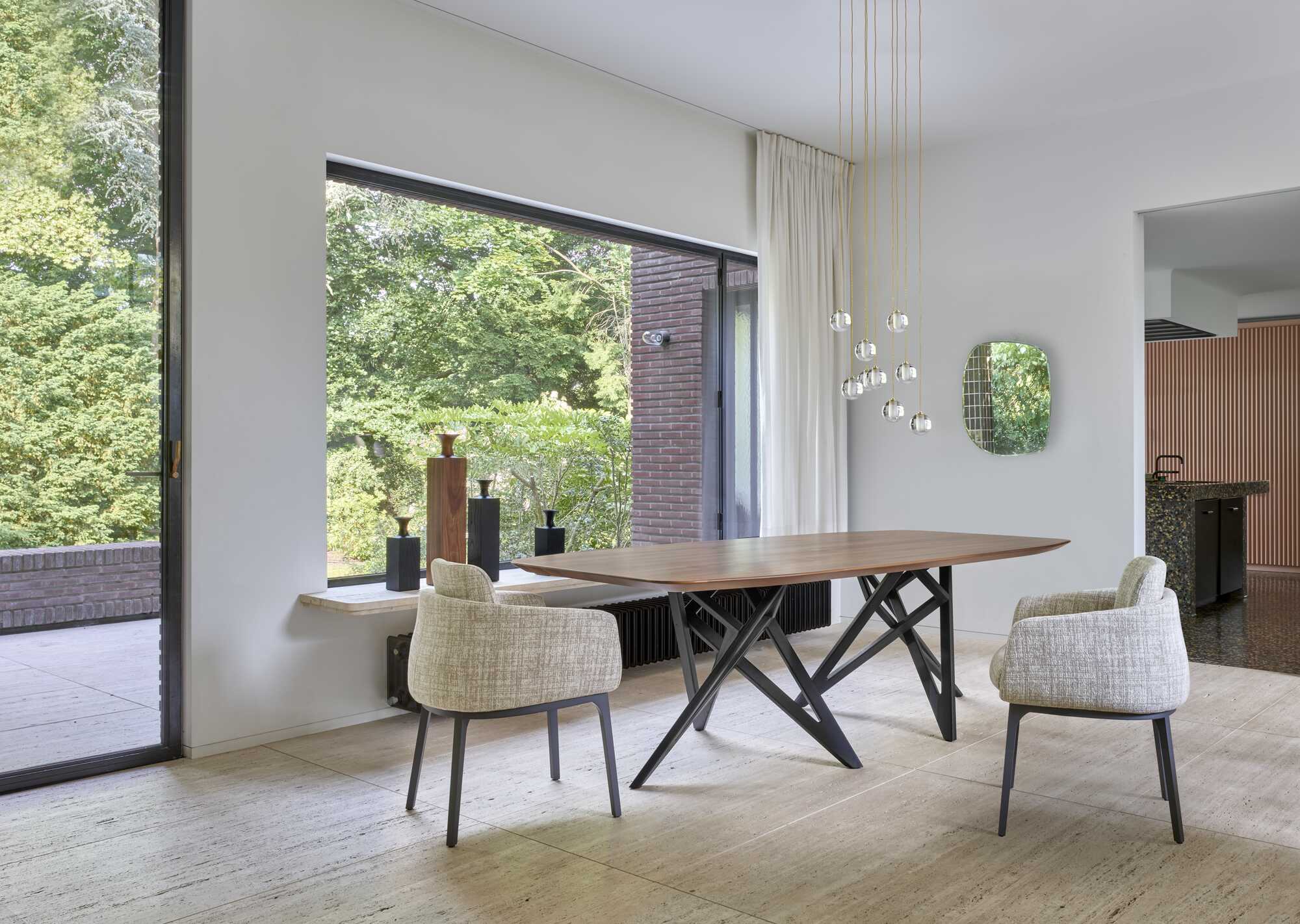 Ennéa Modern Dining Table with Barrel Shaped Base - Black Stained Ash Wood for Kitchen, Dining Room & Open Concept Living Spaces