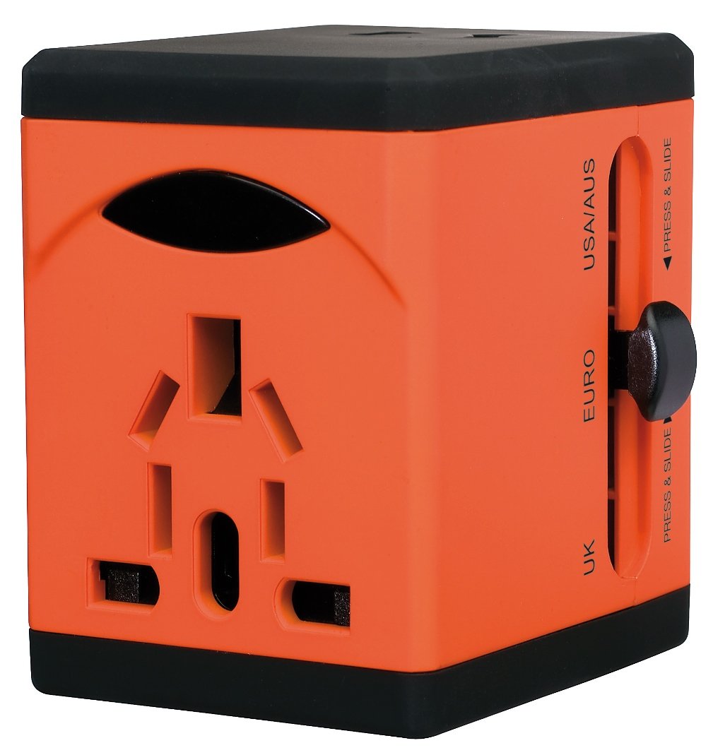 Swordfish 40253 VariPlug Dual USB Universal Travel Plug Adapter & Charger - Orange | Worldwide Compatibility for Phones, Laptops & Cameras | Perfect for Business Trips & Vacations