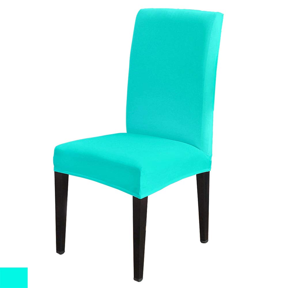 6 Pack Teal Green Pattern Stretch Dining Chair Covers - Removable Slipcovers for Kitchen & Banquet Chairs | Seat Protectors for Home, Restaurant & Event Decor