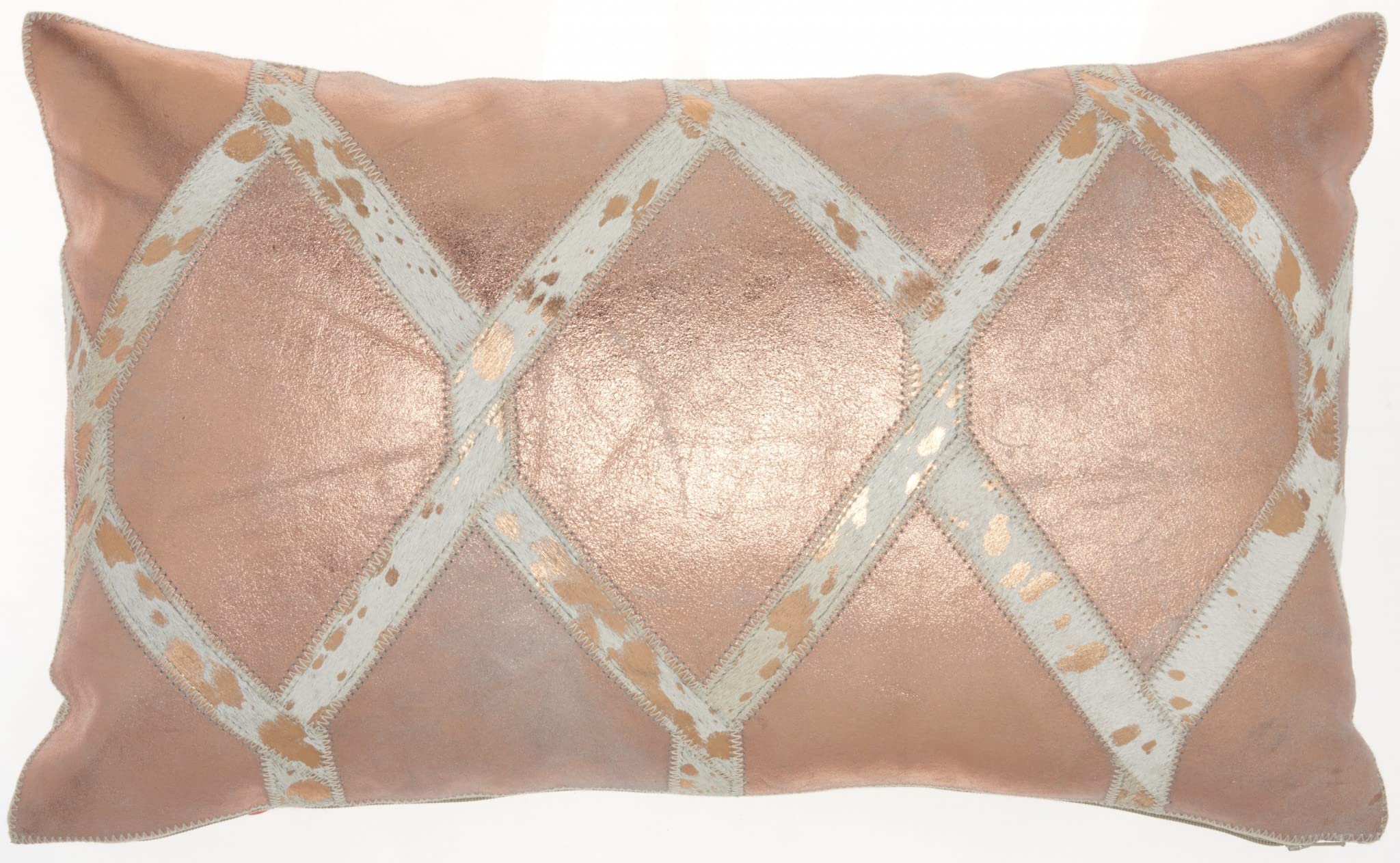 HomeRoots Rose Gold & White Cowhide Lumbar Throw Pillow - Luxury Decorative Cushion for Sofa, Bed, Chair in Living Room, Bedroom