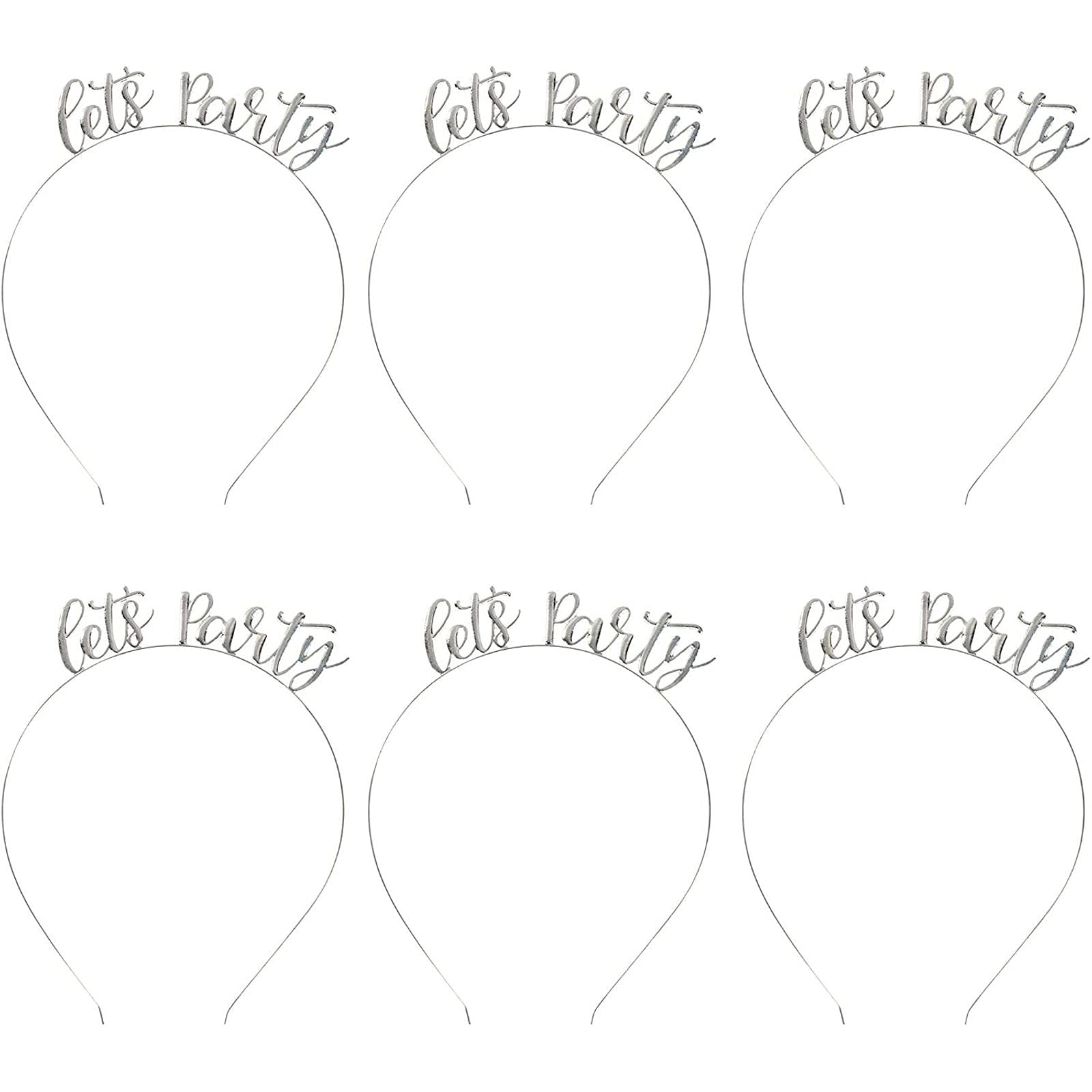 Juvale Let's Party Headbands - 6 Pack Metallic Silver Hair Accessories for Teens & Adults - Perfect for Birthday Parties, Bachelorette Events & Festivals
