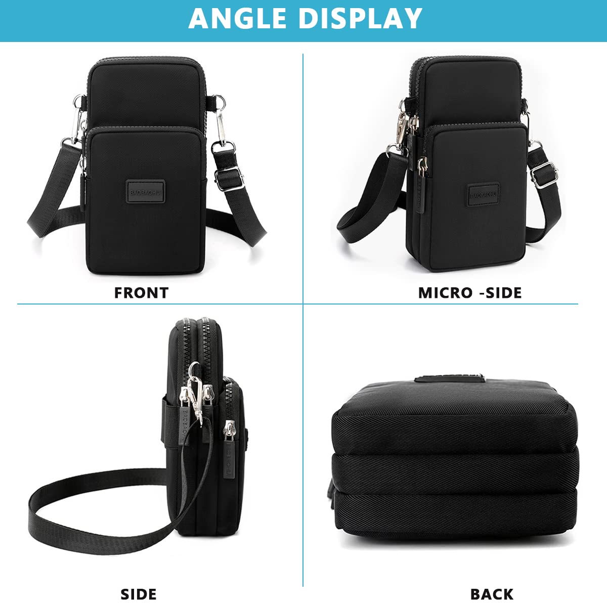 PALAY® Women's Small Crossbody Phone Bag - Adjustable Shoulder Strap Mini Wallet Clutch with Zipper Pouch, Armband Case (Black) - Perfect for Everyday Use, Travel, Shopping & Parties