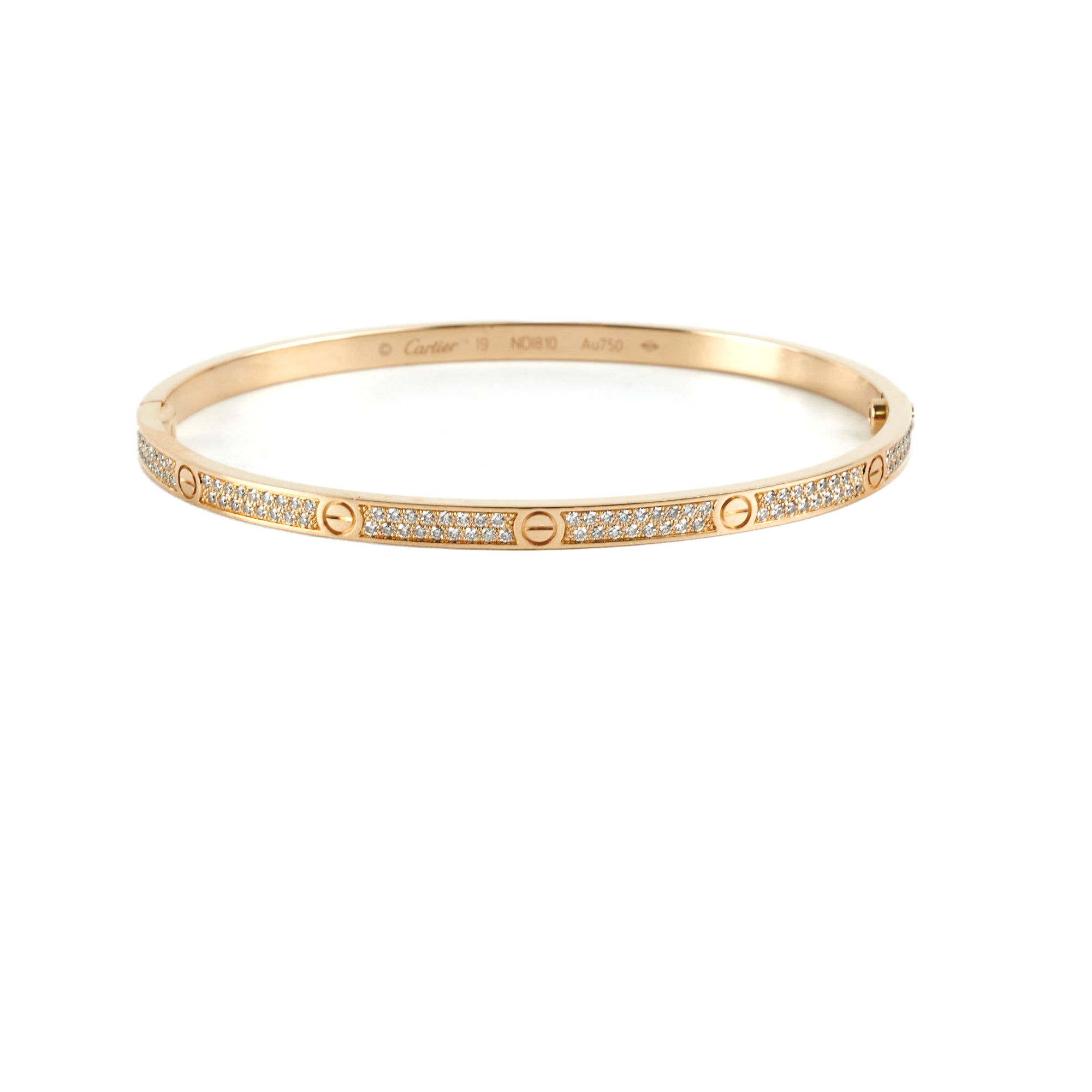 Cartier Small Love Pave Diamond Bracelet in 18K Yellow Gold - Size 19 - Luxury Jewelry Gift for Women, Anniversary & Special Occasions
