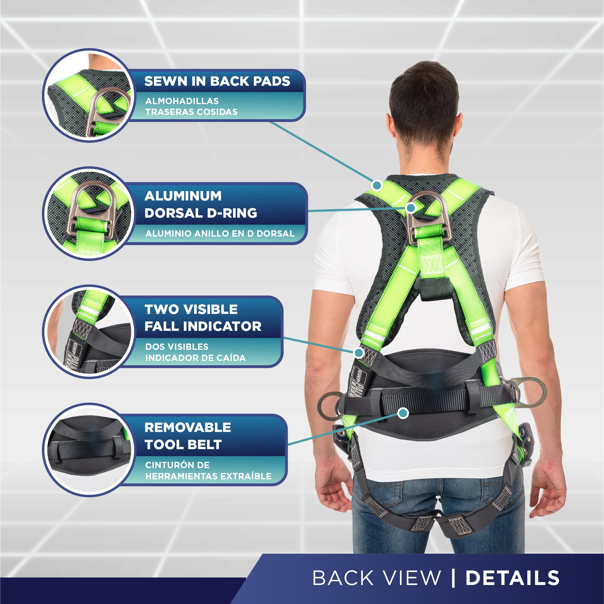 Palmer Safety Fall Protection Harness - Hammerhead Series Premium Safety Kit with Lanyard & D-Ring Extender | OSHA Compliant Work Harness for Construction, Roofing & Industrial Use