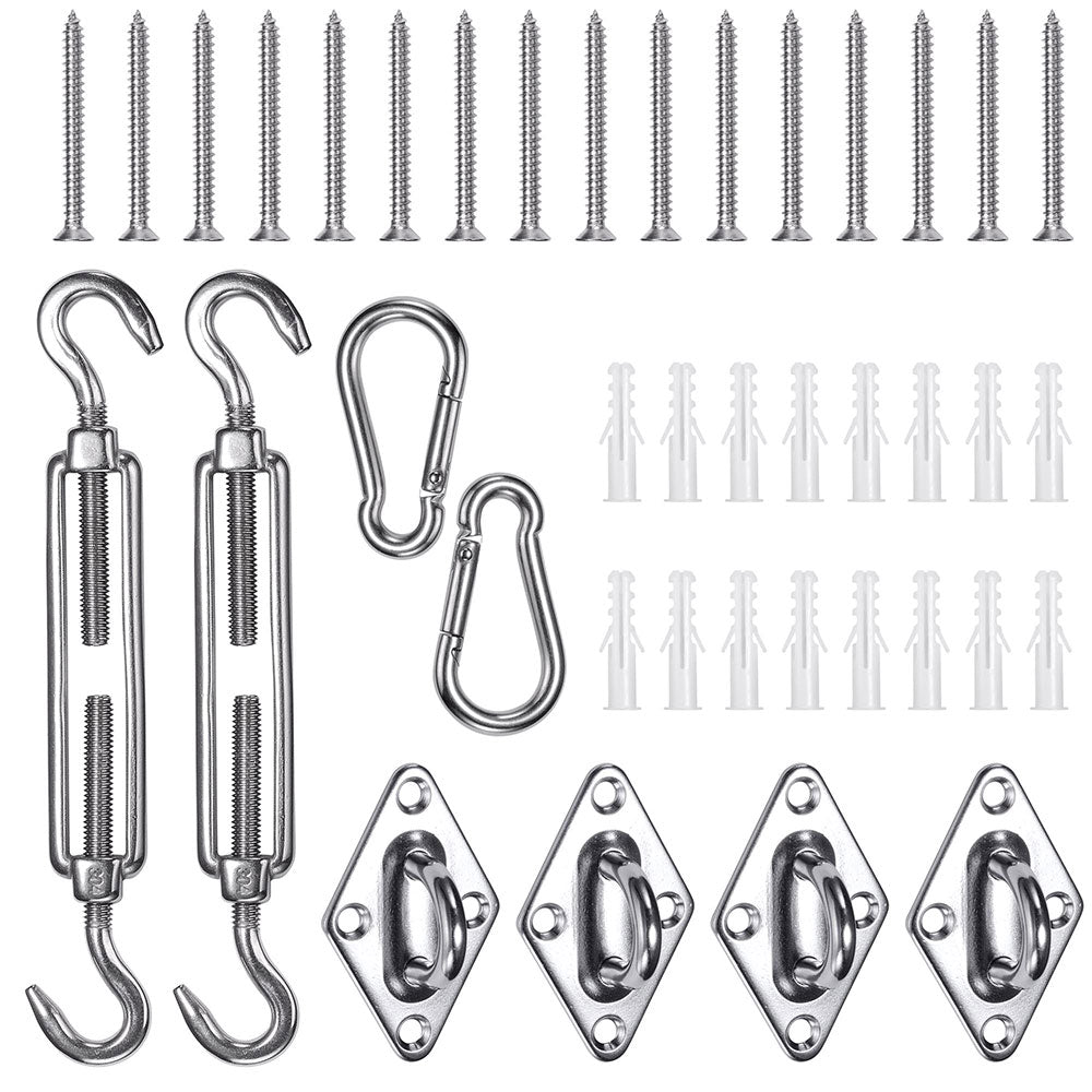 Stainless Steel Fixing Hardware Kit with Pad Eye Turnbuckle & Carabiner - 8-Piece Set for Marine, RV, and Outdoor Use