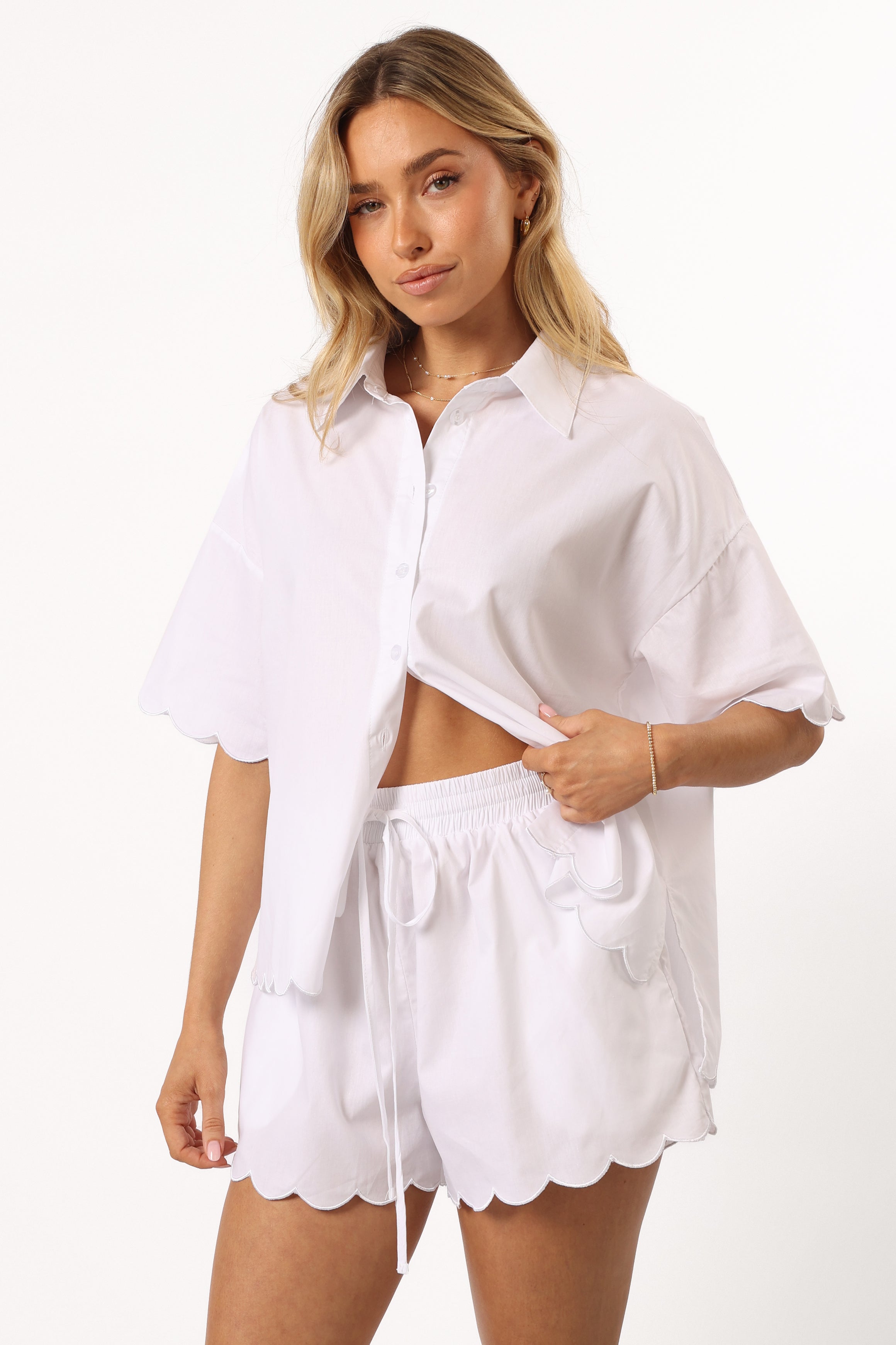 Katy Women's High Waisted White Shorts - Comfortable & Stylish for Summer, Travel, and Casual Outings