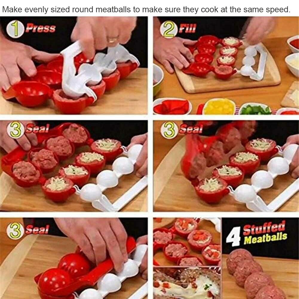 Premium Meatball Maker Kit - Stainless Steel Meatball & Kibbeh Mold Tool for Perfect Stuffed Fish & Meat Balls | Ideal for Home Cooking, Meal Prep & Party Food Presentation