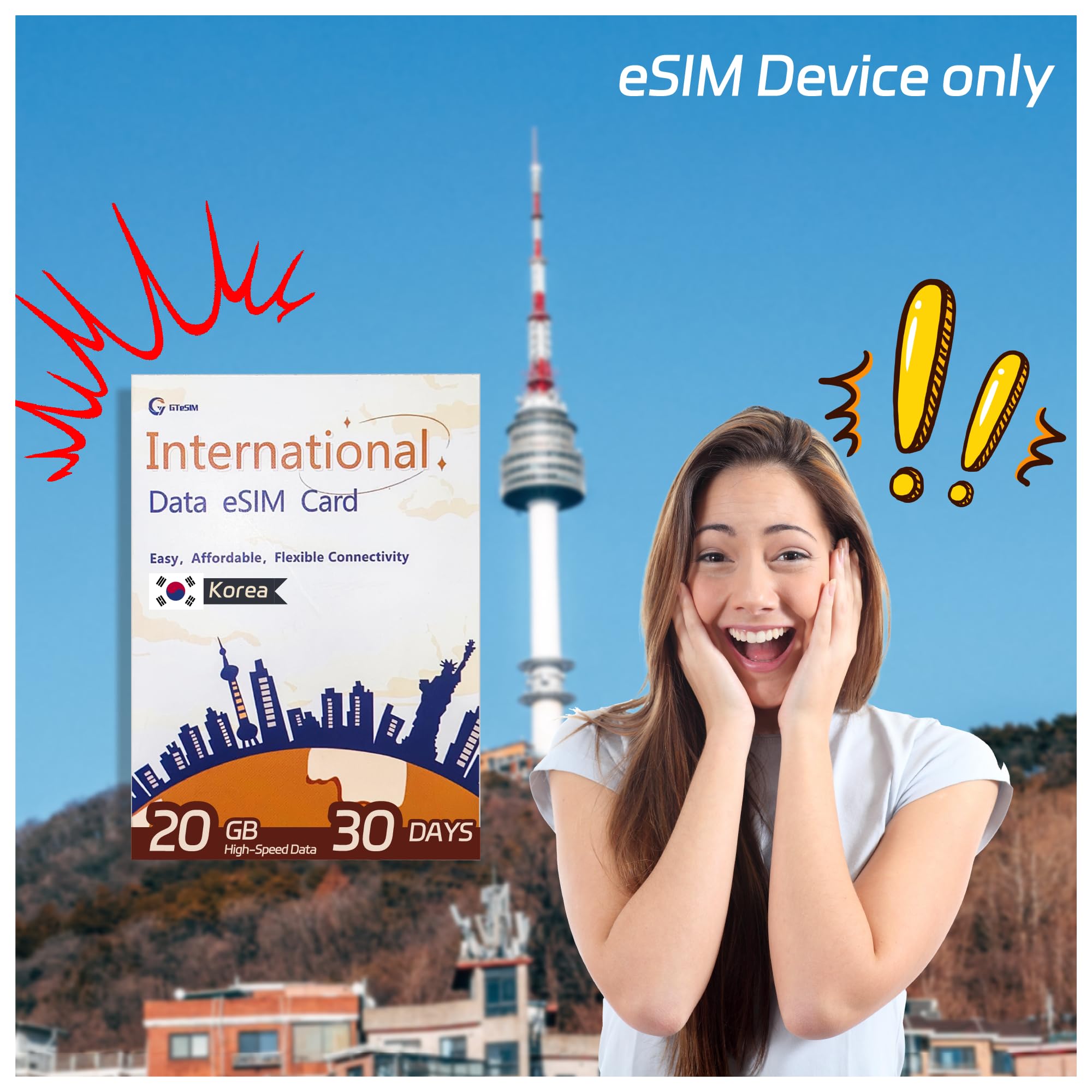 Korea eSIM: 20GB 4G/5G High-Speed Data for 30 Days - Travel to Seoul, Busan, Jeju Island & More - Hotspot & No Contract Needed - Perfect for Tourists & Business Travelers