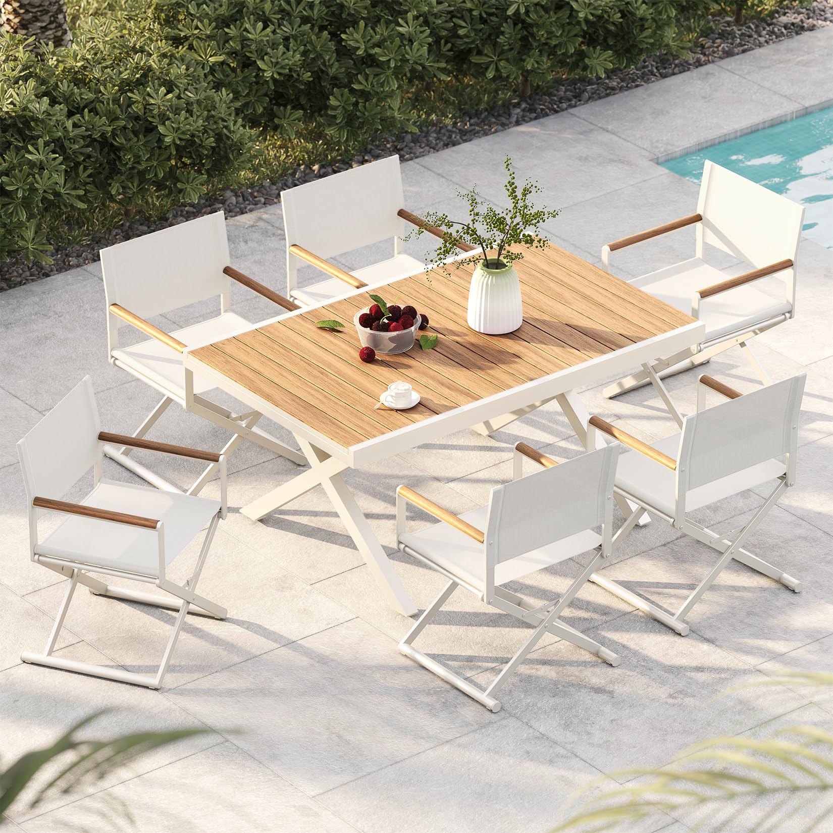 **Extra-Wide 2-Pack Folding Directors Chairs with Sling & Woodgrain Armrests - Patio, Outdoor Dining, Beach, Camping & Picnic - Apricot Color**