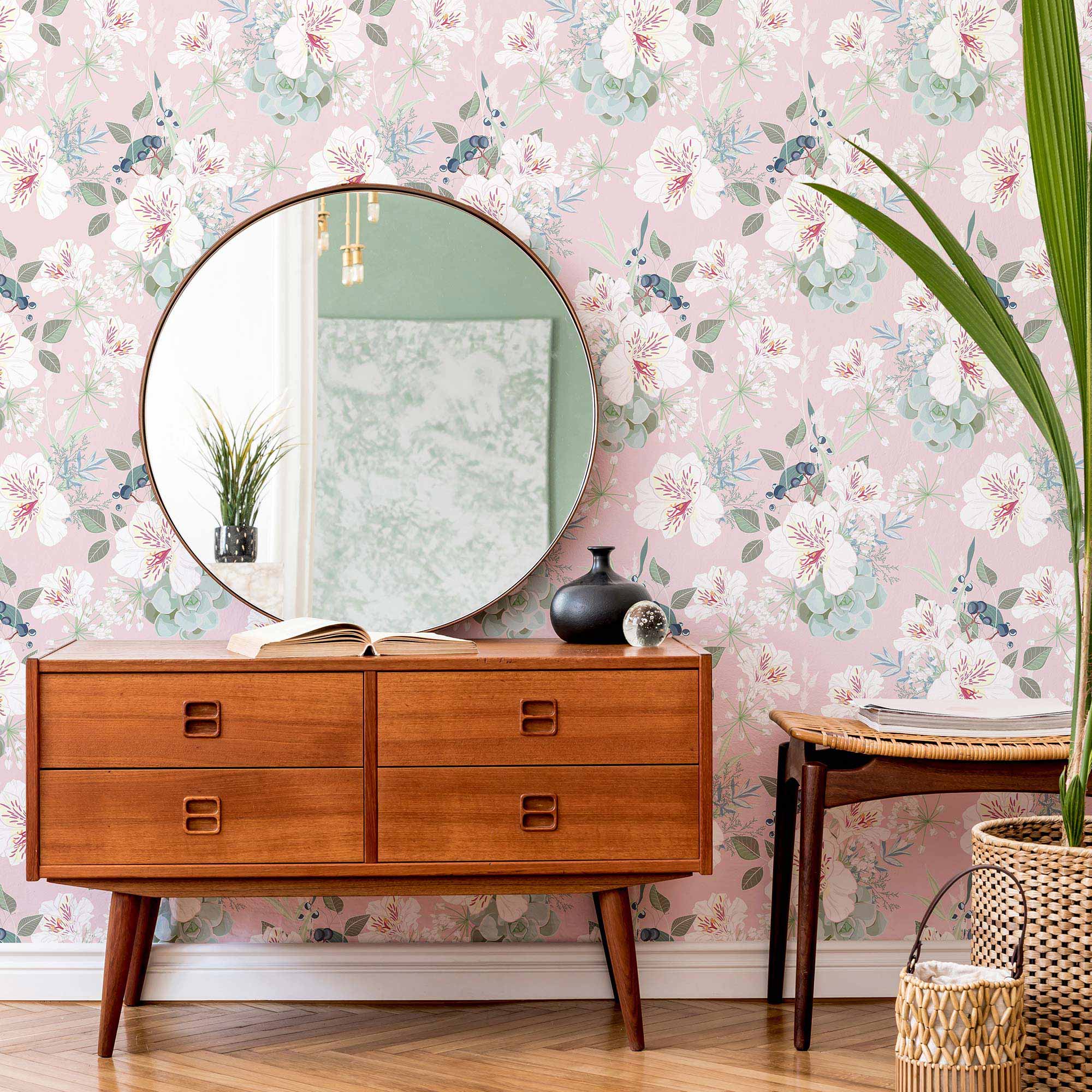 Pink Floral Peel and Stick Removable Wallpaper - Self-Adhesive Wall Decor for Bedroom, Living Room & Nursery - Easy to Apply & Remove - 1136 Design