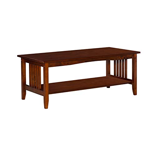 Pemberly Row Finley Wood Mission Coffee Table - Solid Wood, Brown Finish - Perfect for Living Room, Office, or Lounge Area