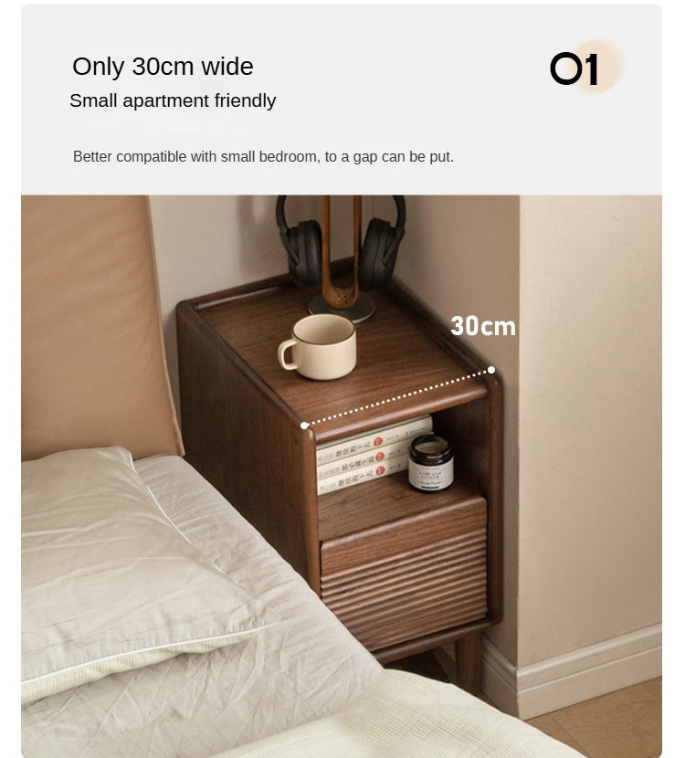 Solid Black Walnut Wood Nightstand with Narrow Design - Perfect for Small Bedrooms, Apartments & Modern Home Decor