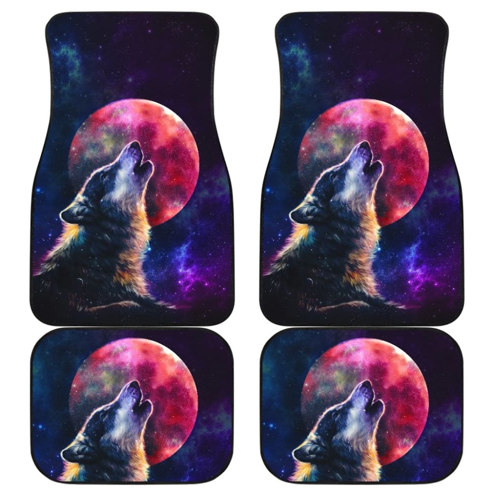 Premium Galaxy Wolf & Red Moon Car Floor Mats - Non-Slip, Custom Fit for Cars, SUVs & Trucks - Perfect for Road Trips, Daily Commute & Outdoor Adventures