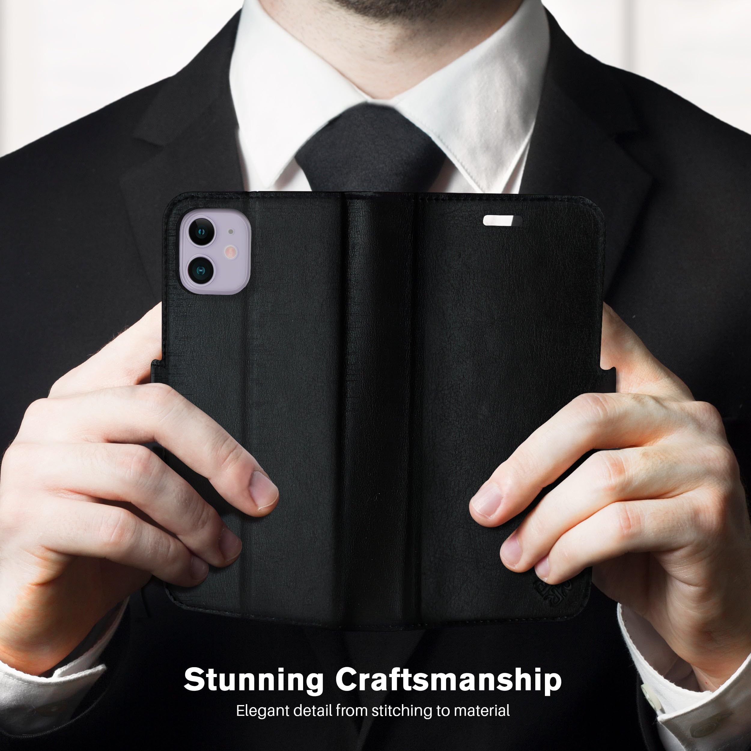 ROOCASE Vegan Leather Flip Wallet Case for iPhone 11 Pro Max (2019) - Detachable Phone Cover with Card Slots & Kickstand | Perfect for Travel, Work & Everyday Use - Black