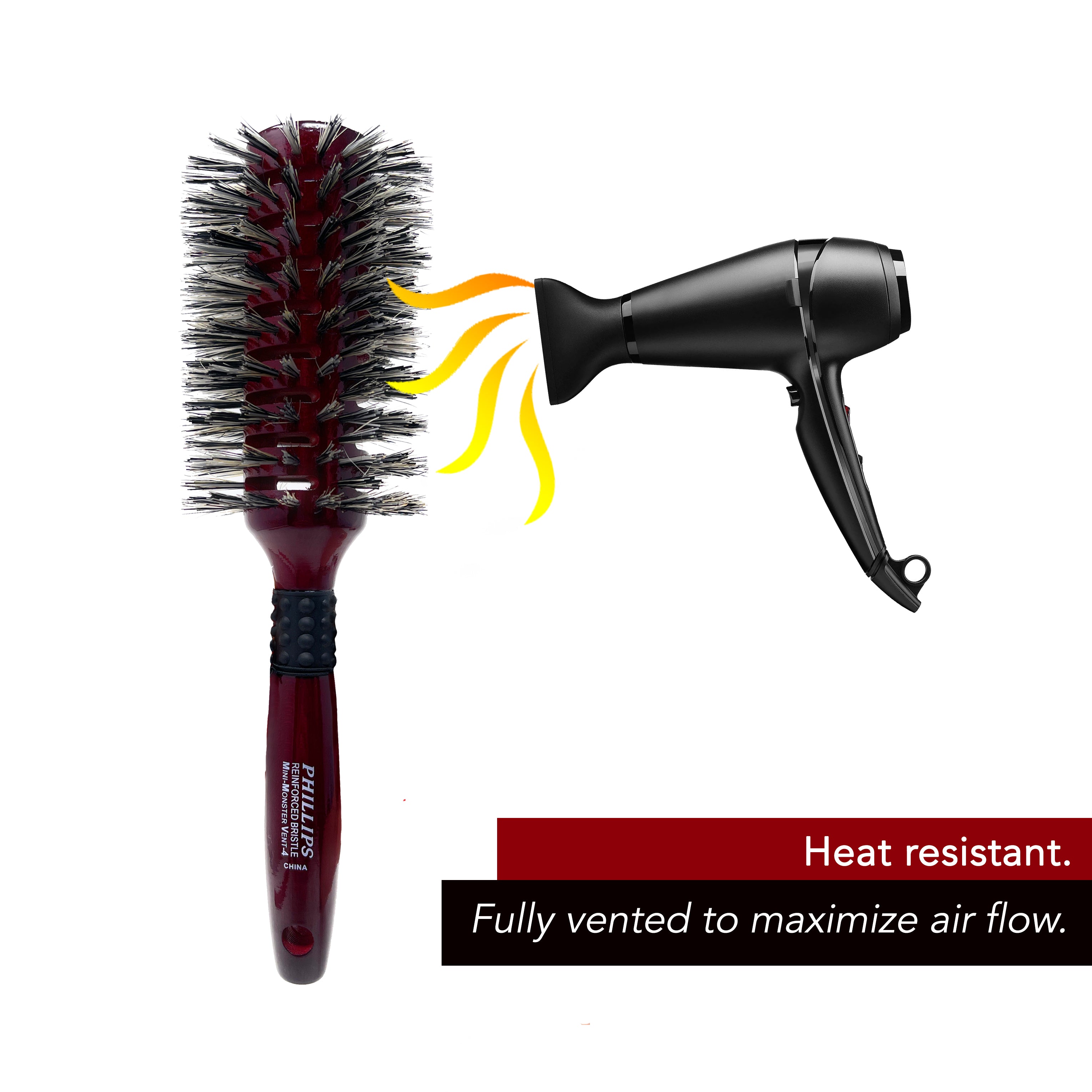 Phillips Brush Monster Vent Barrel Hair Brush with Wood Handle - Detangling & Styling for All Hair Types - Perfect for Home, Salon & Travel Use