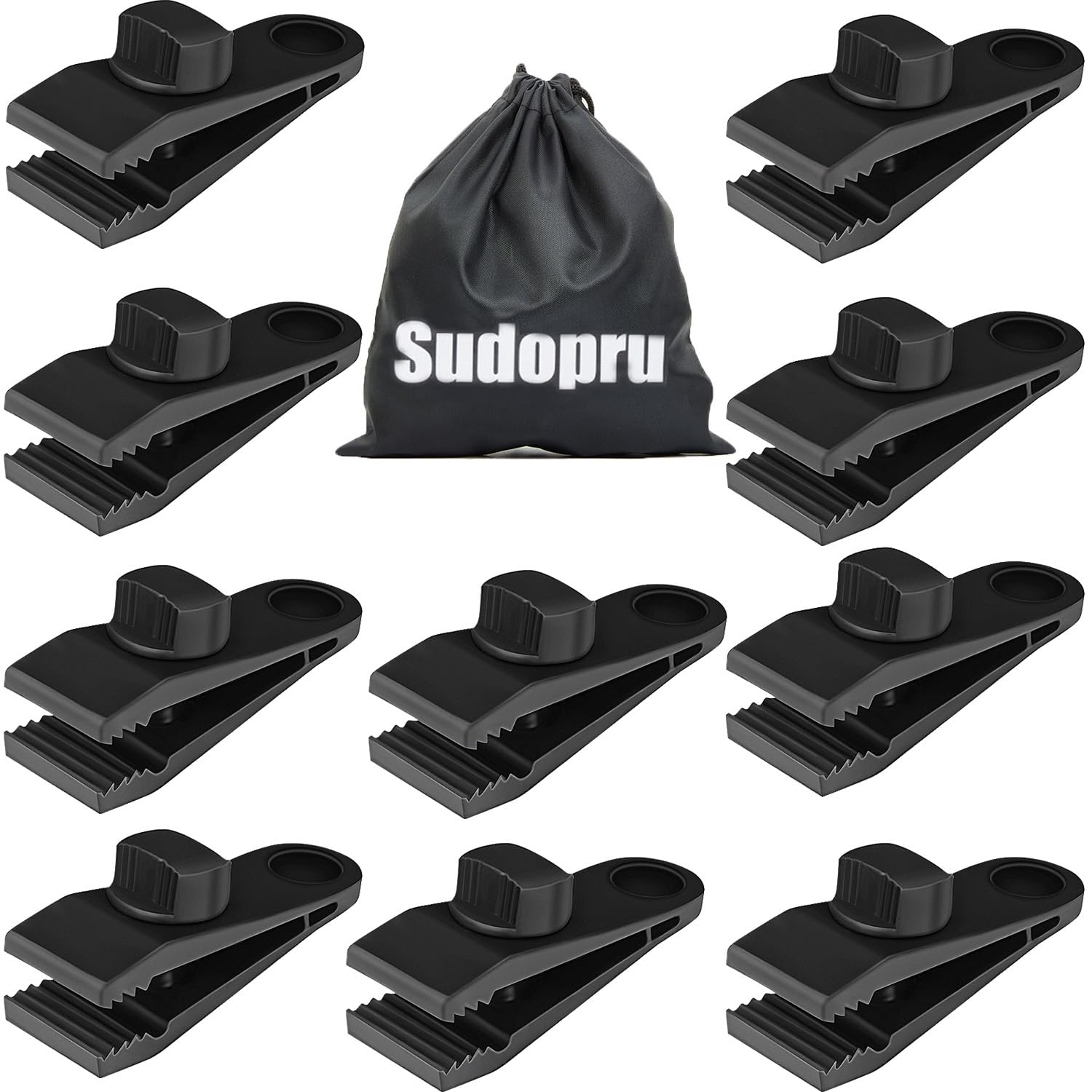 Heavy Duty Tarp Clips 10 Pack - Locking Grip Clamps for Pool Covers, Boat Covers, Car Covers, Camping Tents & Awnings - Durable Shark Tent Fasteners Holder (10 Clips + Storage Bag) - Perfect for Outdoor Protection & Secure Covering