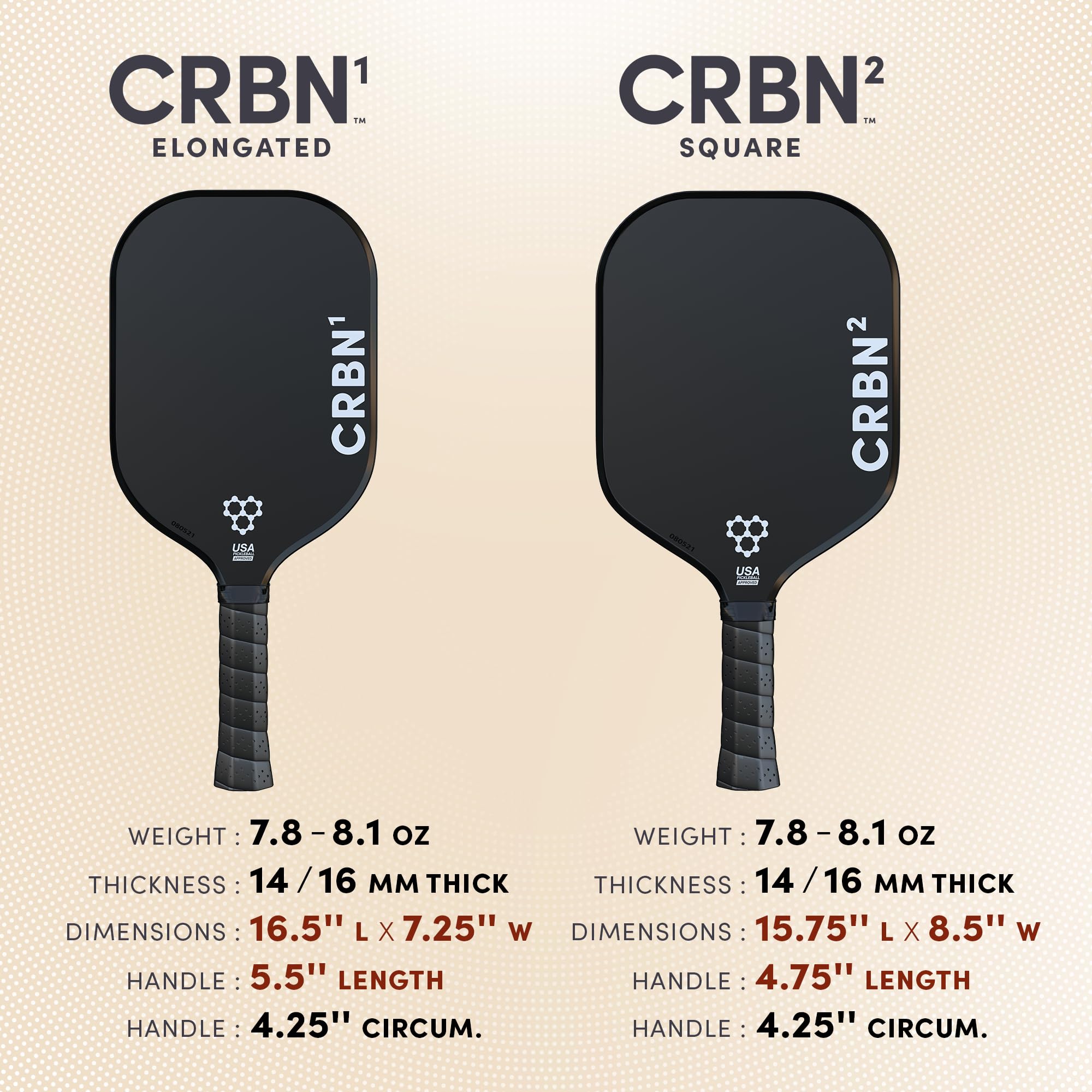Premium CRBN1 & CRBN2 Carbon Fiber Pickleball Paddles - Honeycomb Poly Core for Power & Control - Ideal for Tournaments & Recreational Play