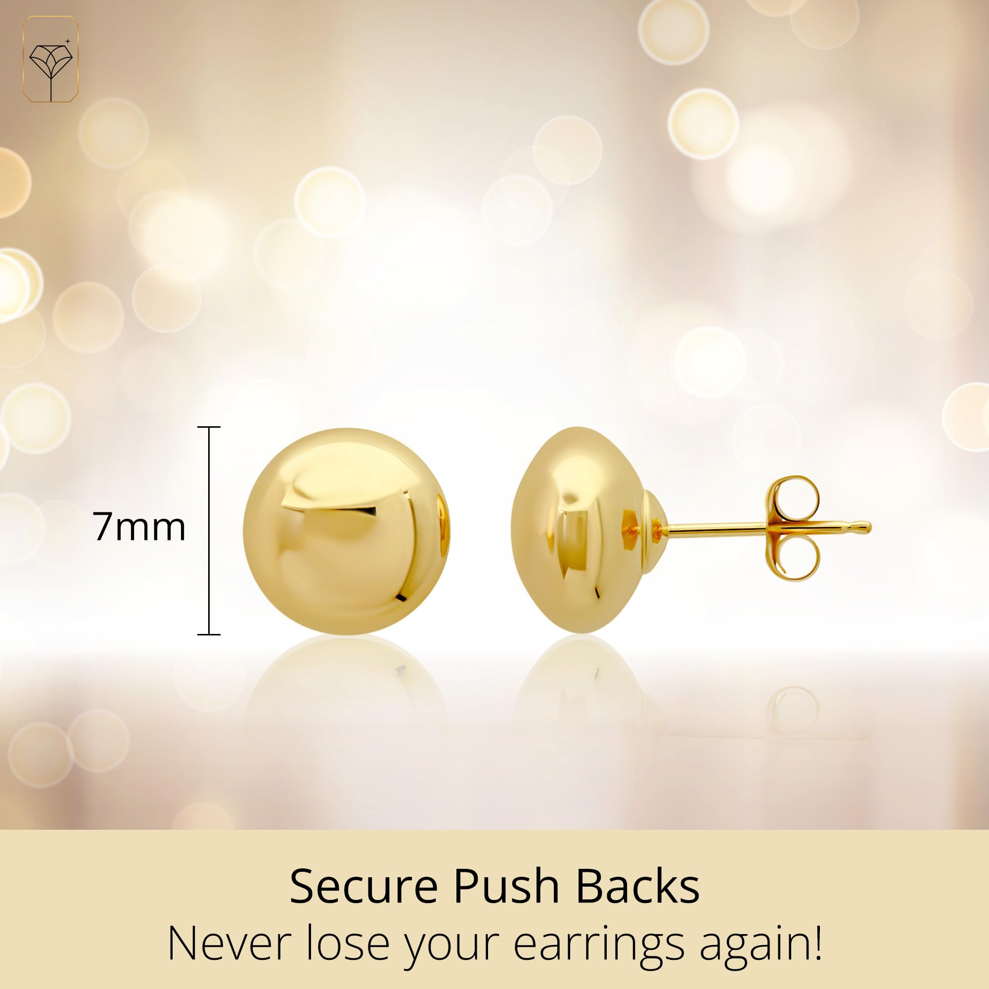 14K Gold Stud Earrings for Women & Men - Hypoallergenic Yellow Gold Ball Earrings (4MM-8MM) | Real 14K Gold Button Stud Earrings for Everyday Wear, Gifts & Special Occasions | MAX + STONE