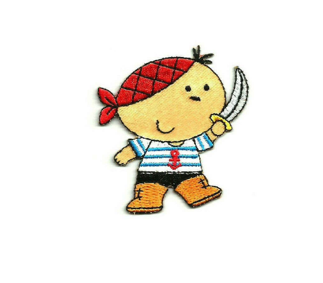 Pirate Boy with Sword Iron On Embroidered Patch for Birthday Crafts, DIY Costumes, and Jacket Decoration