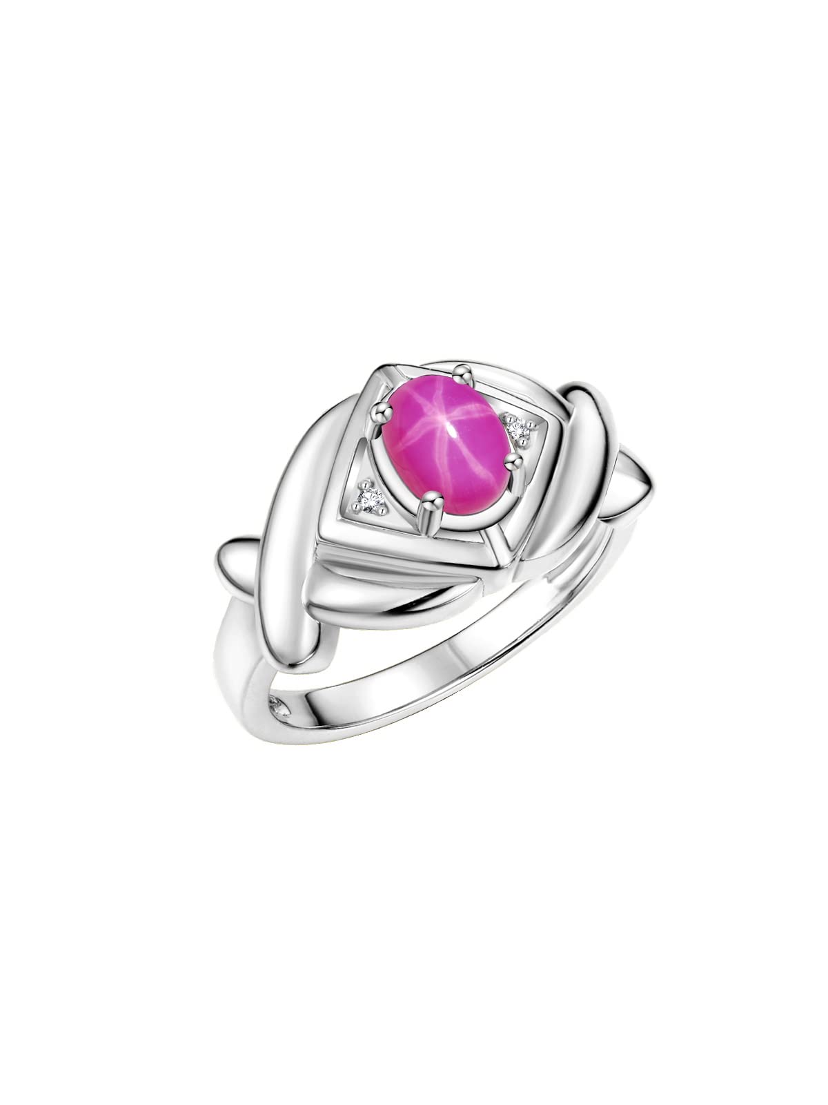 RYLOS Sterling Silver XOXO Hugs & Kisses Ring for Women - 7X5MM Star Ruby & Diamond Jewelry (Sizes 5-10) | Elegant Gift for Anniversary, Birthday & Valentine's Day