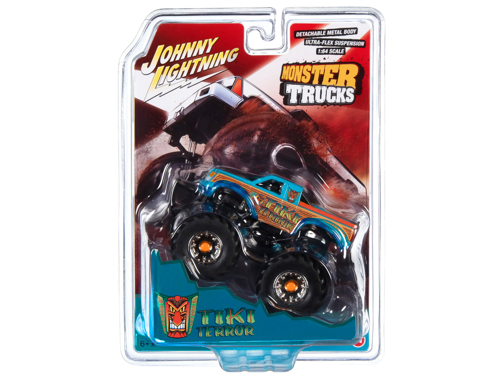 Johnny Lightning 1/64 Scale Diecast Monster Truck - Tiki Terror Voodoo Edition with Black Wheels | Collectible Toy for Kids & Adults | Perfect for Display, Racing & Monster Truck Shows