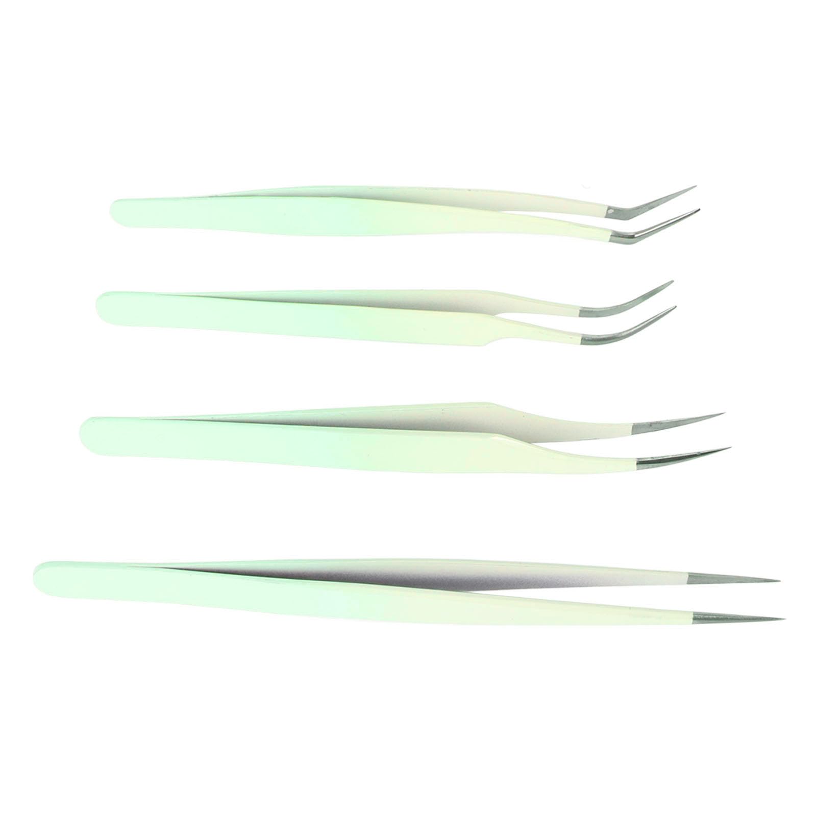 Professional 4Pcs Eyelash Extension Tweezers Kit - High Hardness Stainless Steel, Smooth & Ergonomic Design for Perfect Lash Application | Ideal for Home Use, Salon Professionals & Party Makeup (Green)