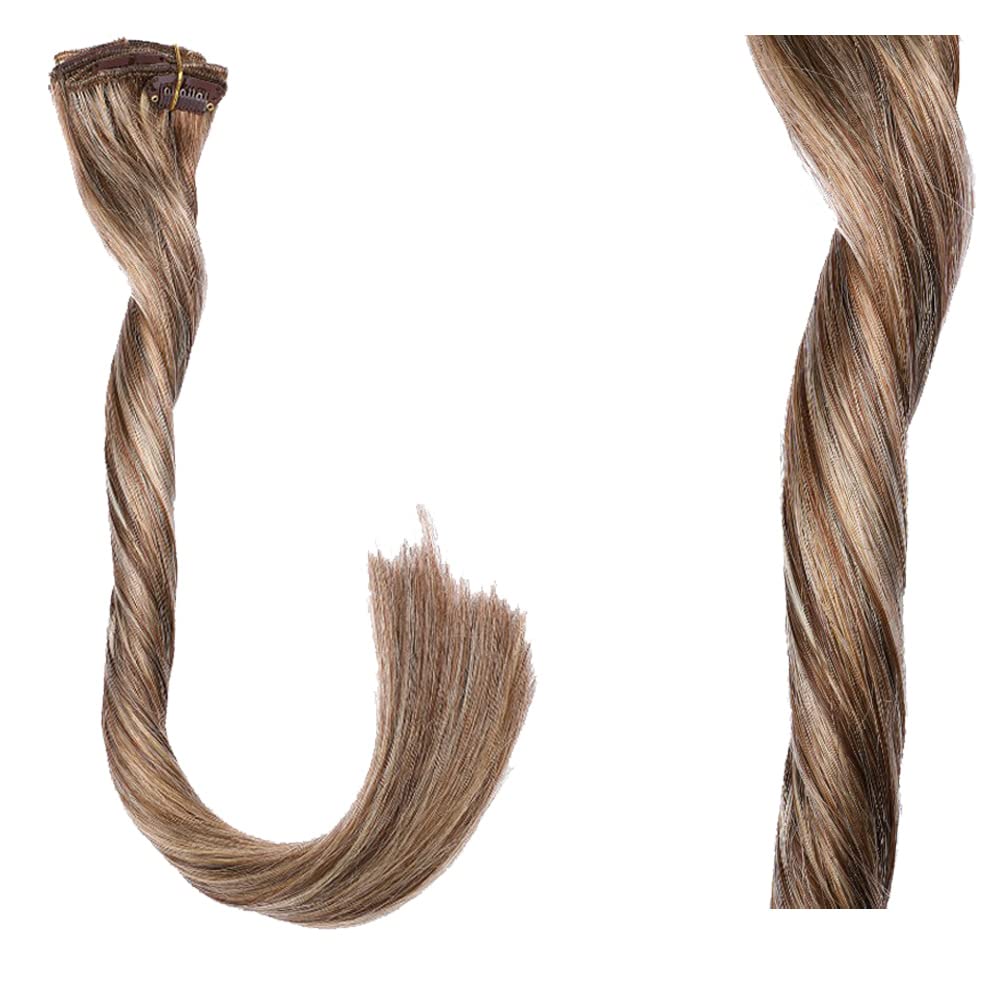 Clip-In Human Hair Extensions 15 Inch - 100% Remy Real Human Hair, Ombre Balayage Ash Blonde to Golden Blonde & Brown Highlights, Straight 70g - Perfect for Parties, Weddings & Everyday Volume Boost