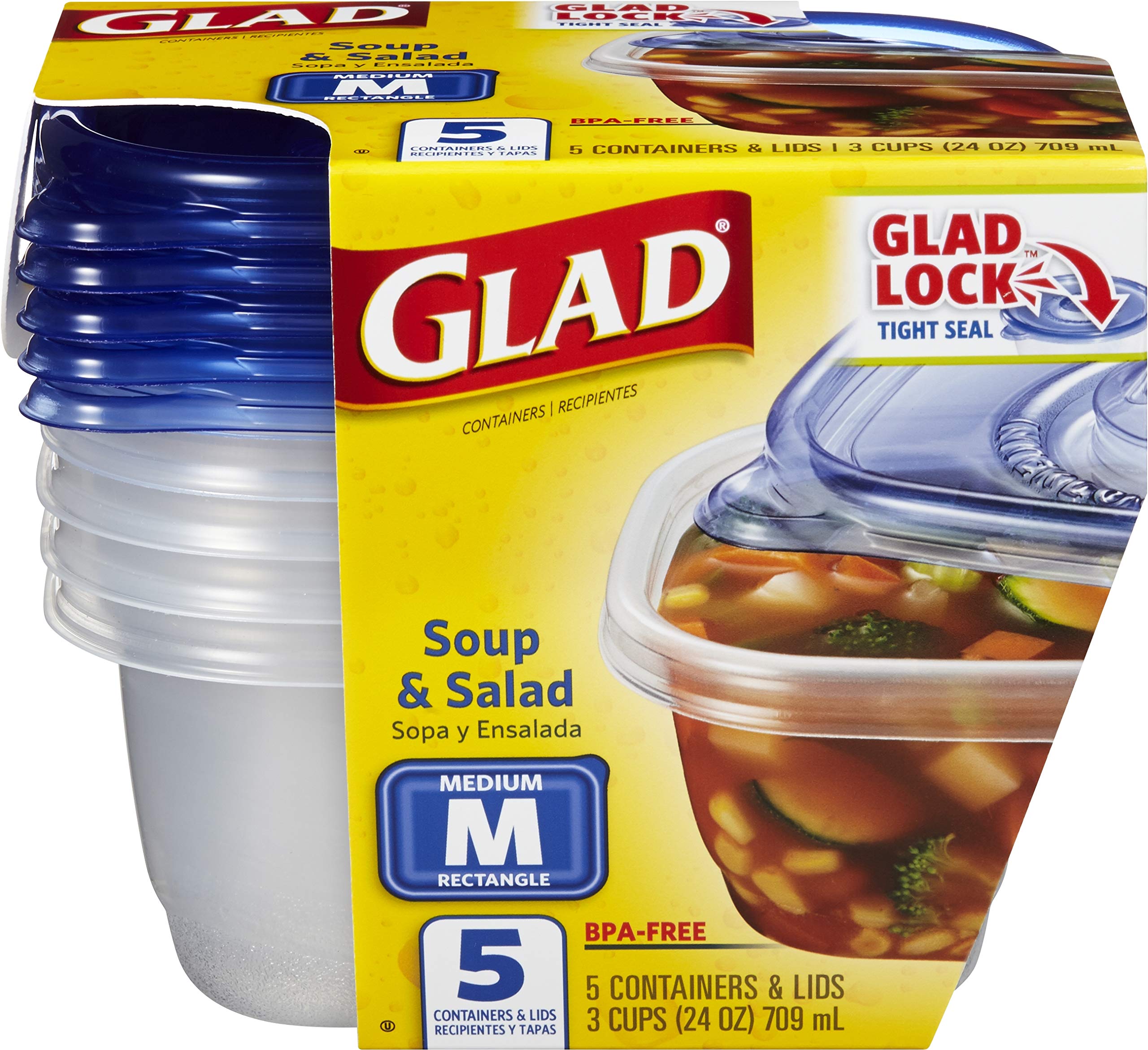GladWare Matchware Food Storage Containers - 5-Piece Medium Rectangle Set for Meal Prep, Leftovers & Salad Storage | BPA-Free Plastic Containers with Lids for Kitchen, Office & Picnic Use
