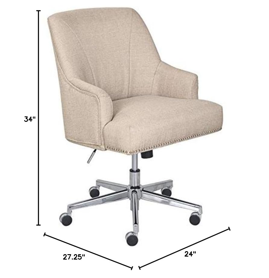 Allora Modern Swivel Office Desk Chair - Height Adjustable Ergonomic Rolling Chair with Upholstered Seat for Home Office, Study Room & Conference Meetings - Comfortable Computer Chair with Metal Base in Beige - Perfect for Remote Work & Online Classes