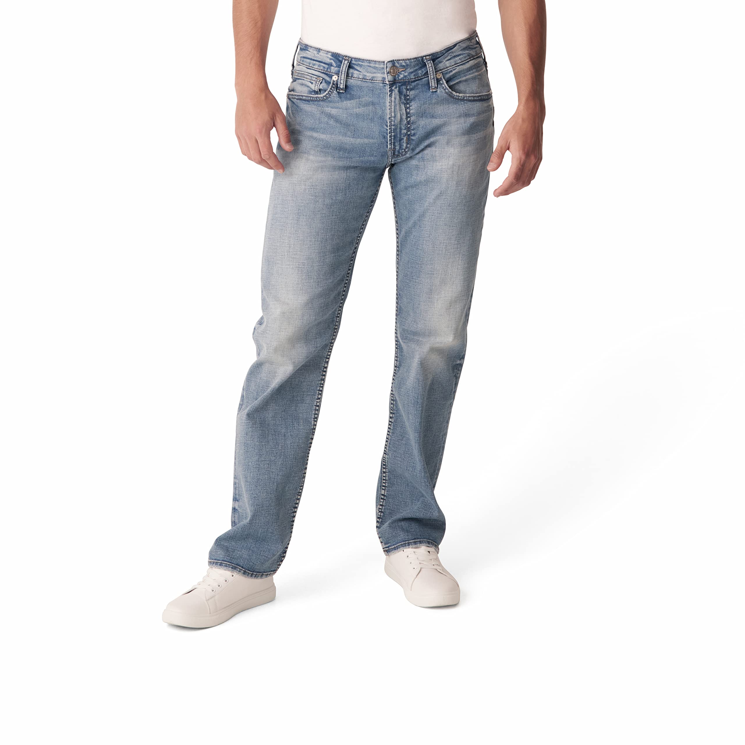 Silver Jeans Co. Men's Allan Classic Fit Straight Leg Jeans - Comfortable Denim Pants for Casual Wear & Everyday Use