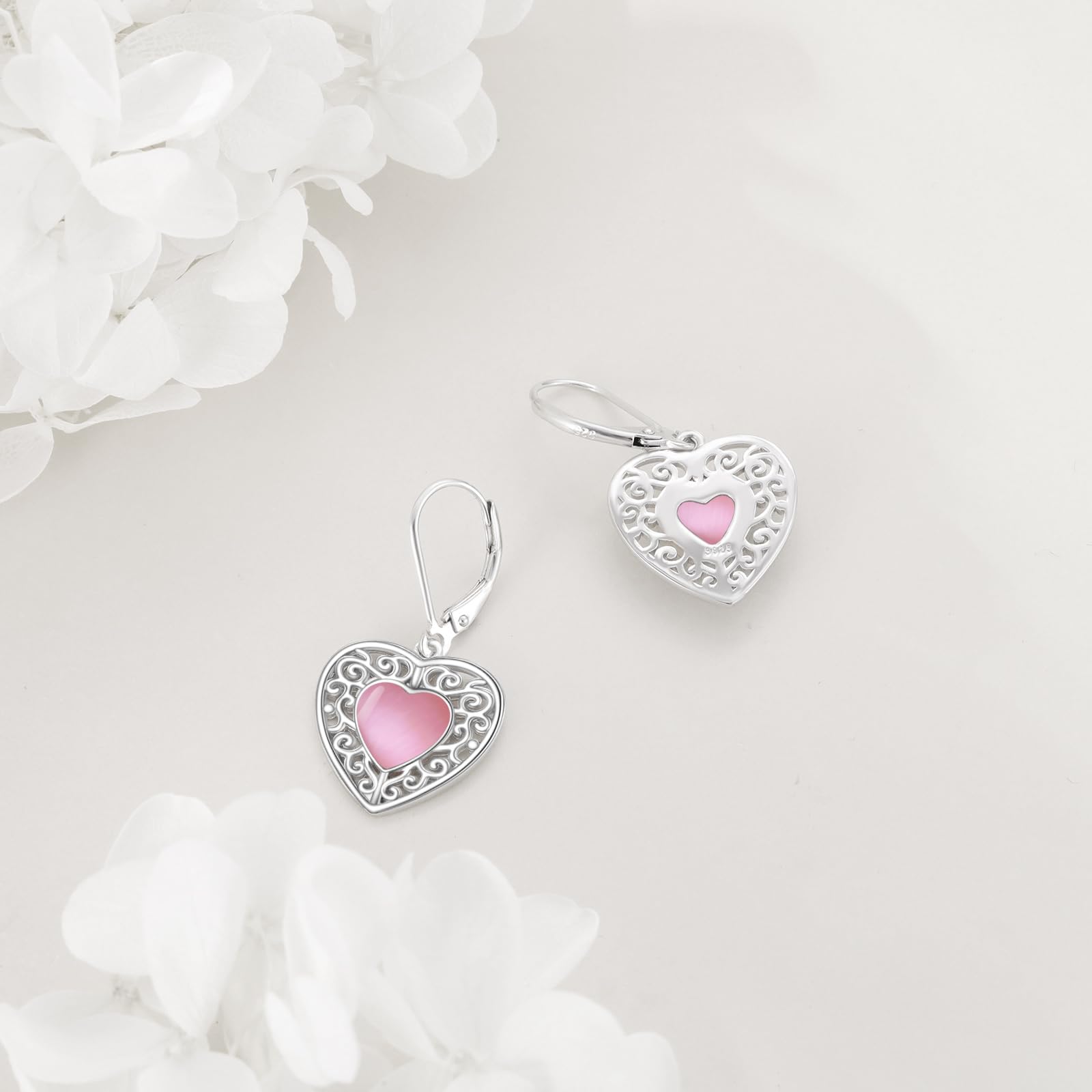 Heart Onyx/Peridot/Pink Moss Agate/Turquoise/Lapis Lazuli Sterling Silver Filigree Leverback Dangle Earrings - Elegant Black Onyx Heart Jewelry Gift for Women, Perfect for Valentine's Day, Anniversary & Special Occasions