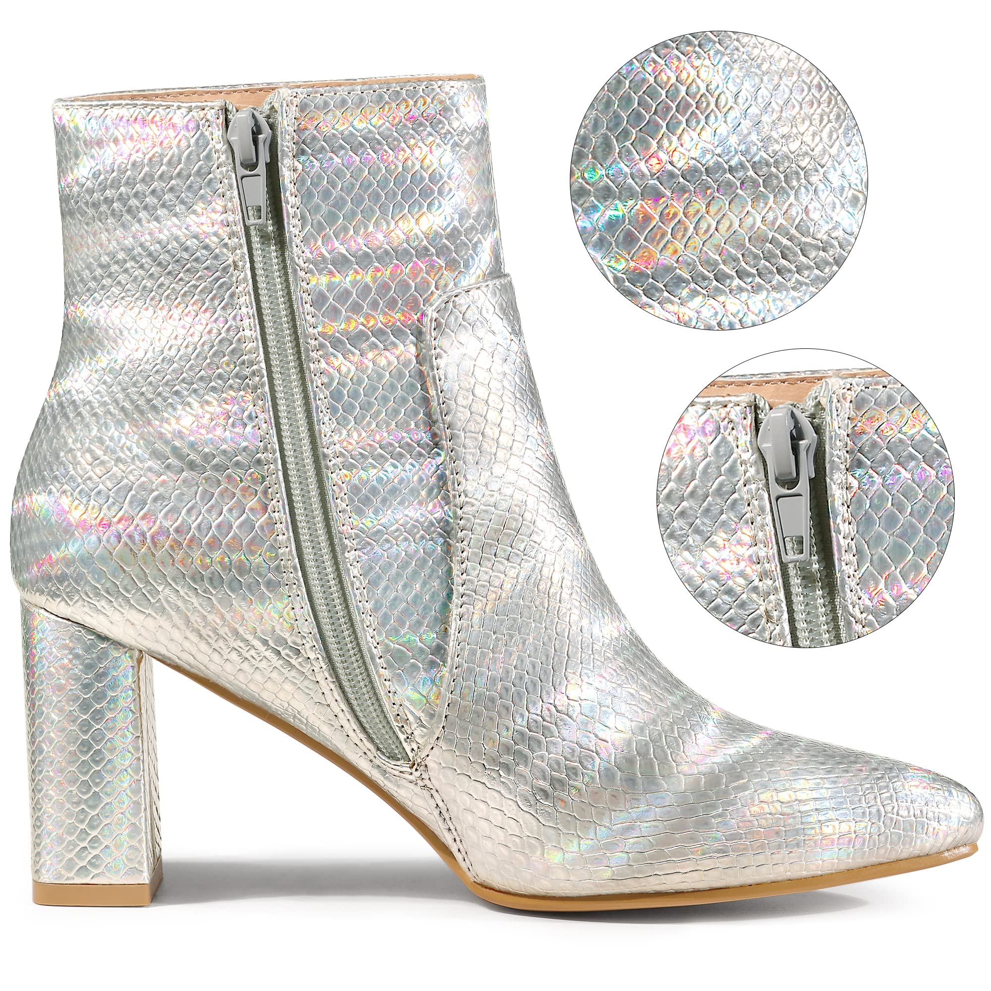 Allegra K Women's Snakeskin Print Chunky High Heel Ankle Boots - Halloween Costume Party Shoes for Women | Perfect for Cosplay, Night Out & Festive Occasions