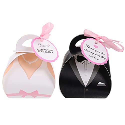 100pcs KESYOO Wedding Favor Boxes - Elegant Paper Candy Gift Boxes with Ribbons & Cards for Wedding, Bridal Shower, Baby Shower & Birthday Party | Perfect for Party Favors, Candy Treats & Small Gift Packaging