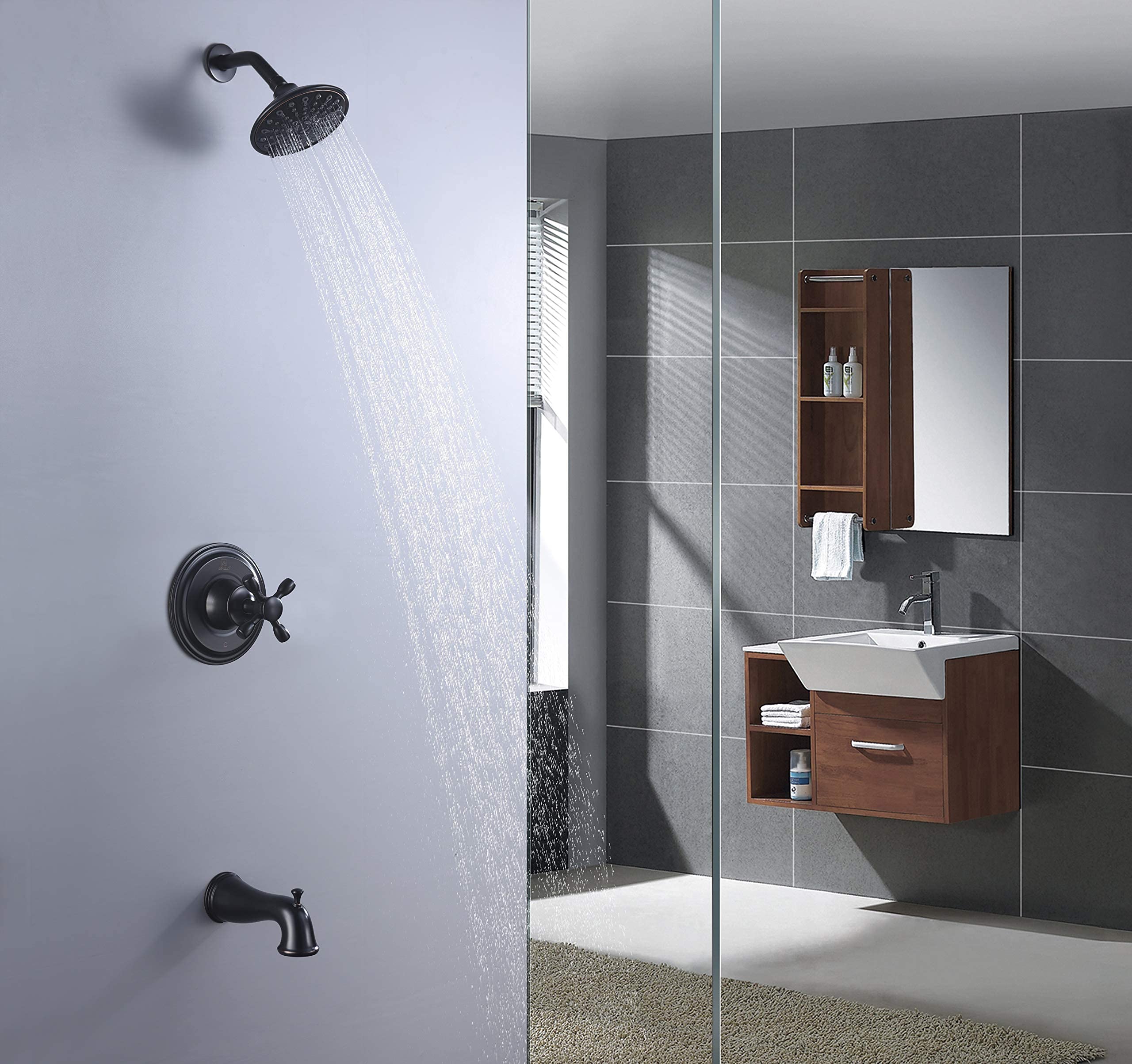 ANZZI Mesto Luxury Single Handle Wall Mounted Shower System - Oil Rubbed Bronze Rain Shower Head, Valve & Tub Faucet Combo Set for Bathroom (SH-AZ035) | Perfect for Modern Master Bathrooms & Spa-Like Shower Experience