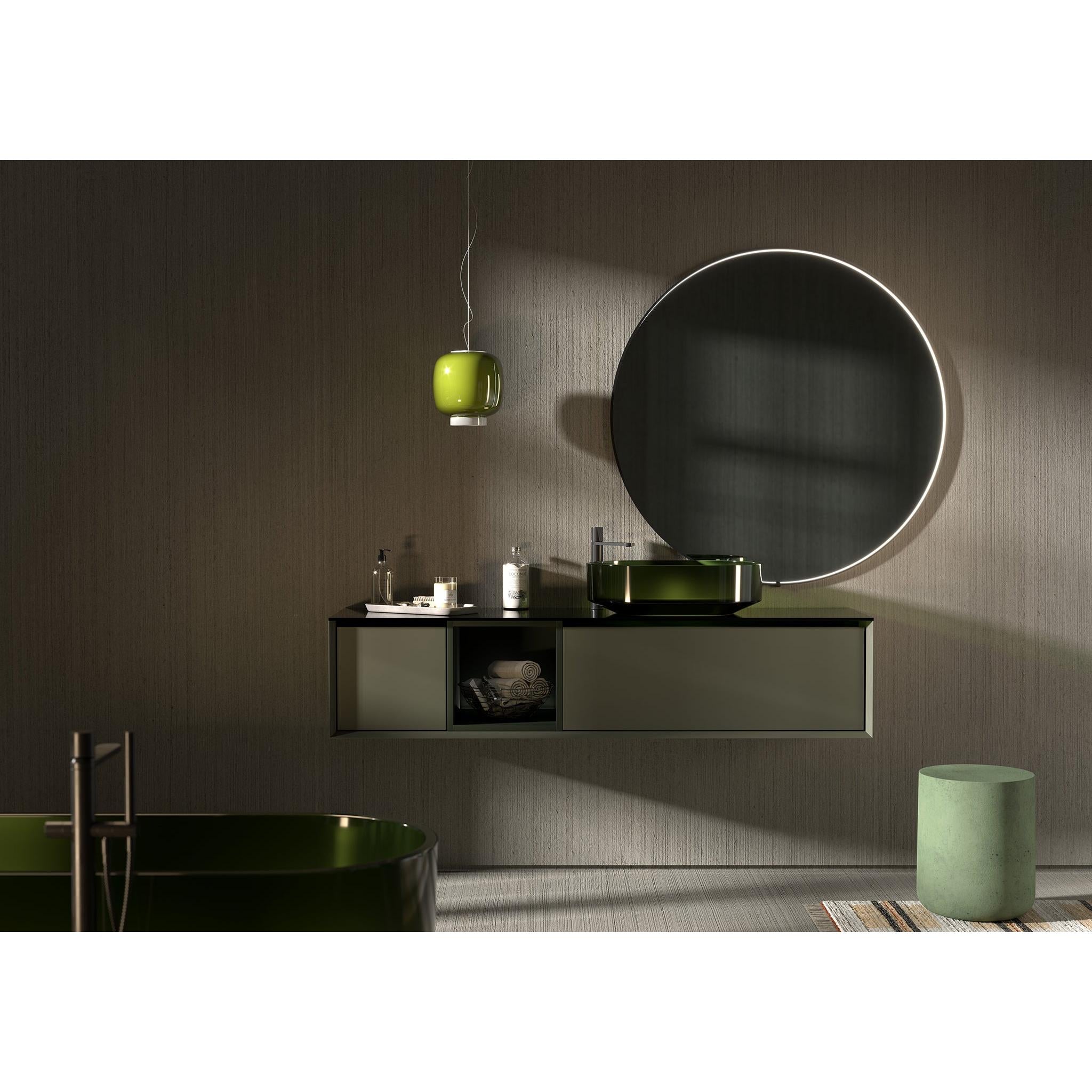 Oxygen AVIOR 3 0203 15 Round Lighted LED Bathroom Mirror 48 Inch Black - Perfect for Vanity, Makeup, and Modern Home Decor