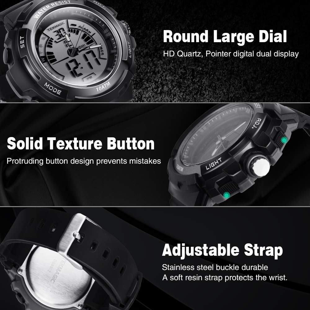 Men's Digital Sports Watch 10 ATM Waterproof Dive Chronograph Timer with Dual Time Alarm Calendar - Perfect for Swimming, Diving, Outdoor Adventures & Gym Workouts