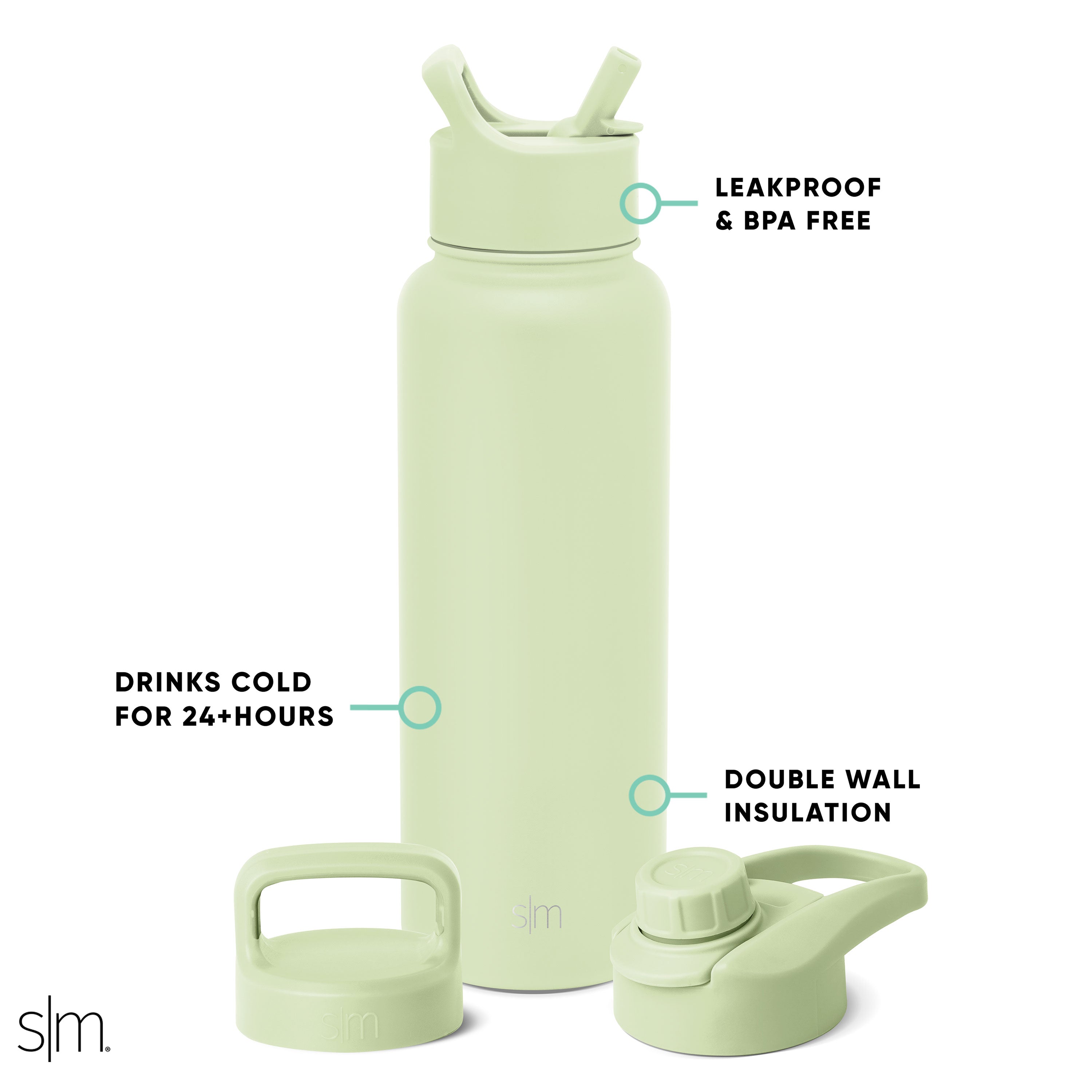Summit Water Bottle with Straw Lid, Chug Lid & Handle Lid - Leakproof Stainless Steel Insulated Bottle for Gym, Hiking & Everyday Hydration