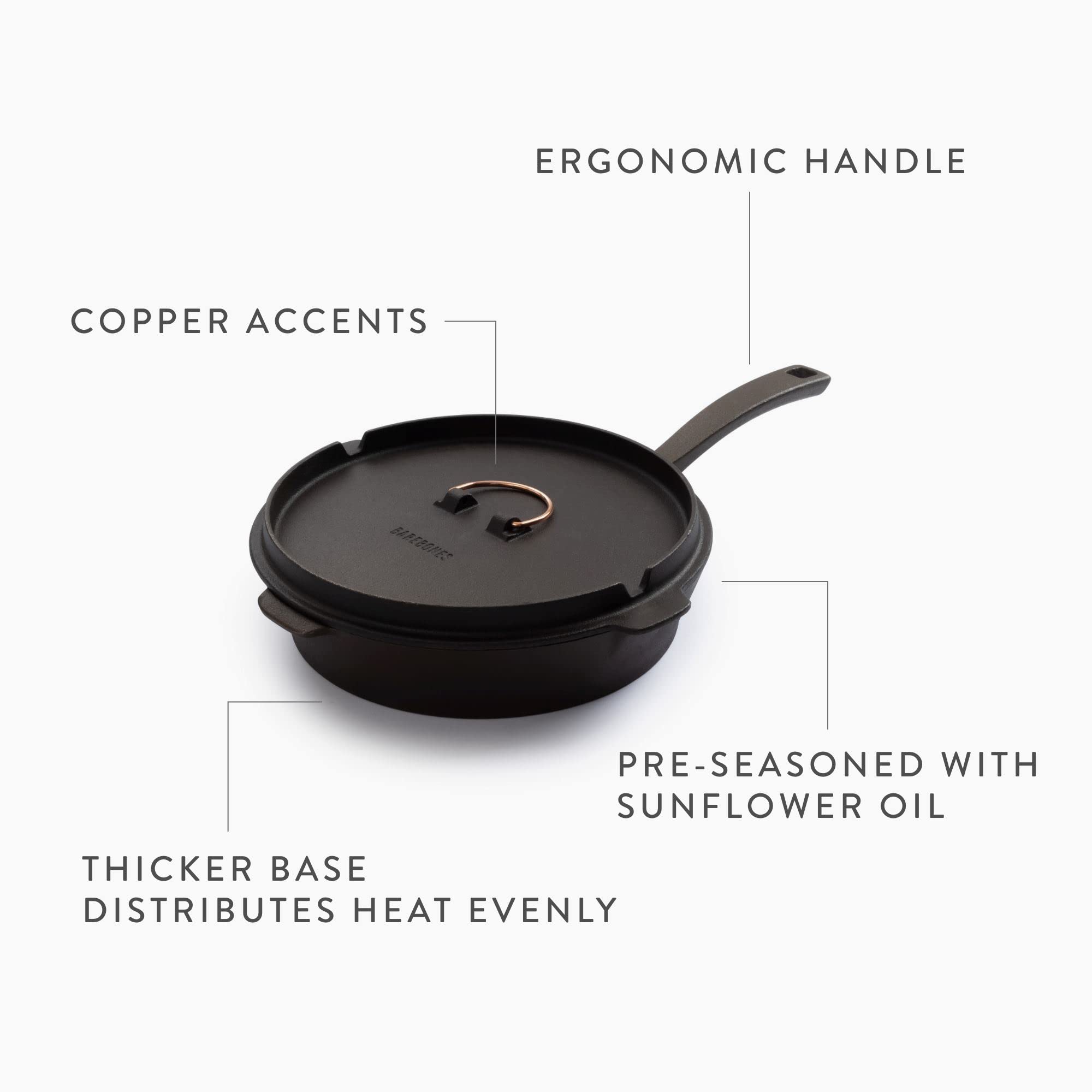 Barebones 12-Inch Cast Iron Skillet Set with Dutch Oven Lid - Premium Camping Cookware for Outdoor Cooking, Backpacking & Campfire Meals