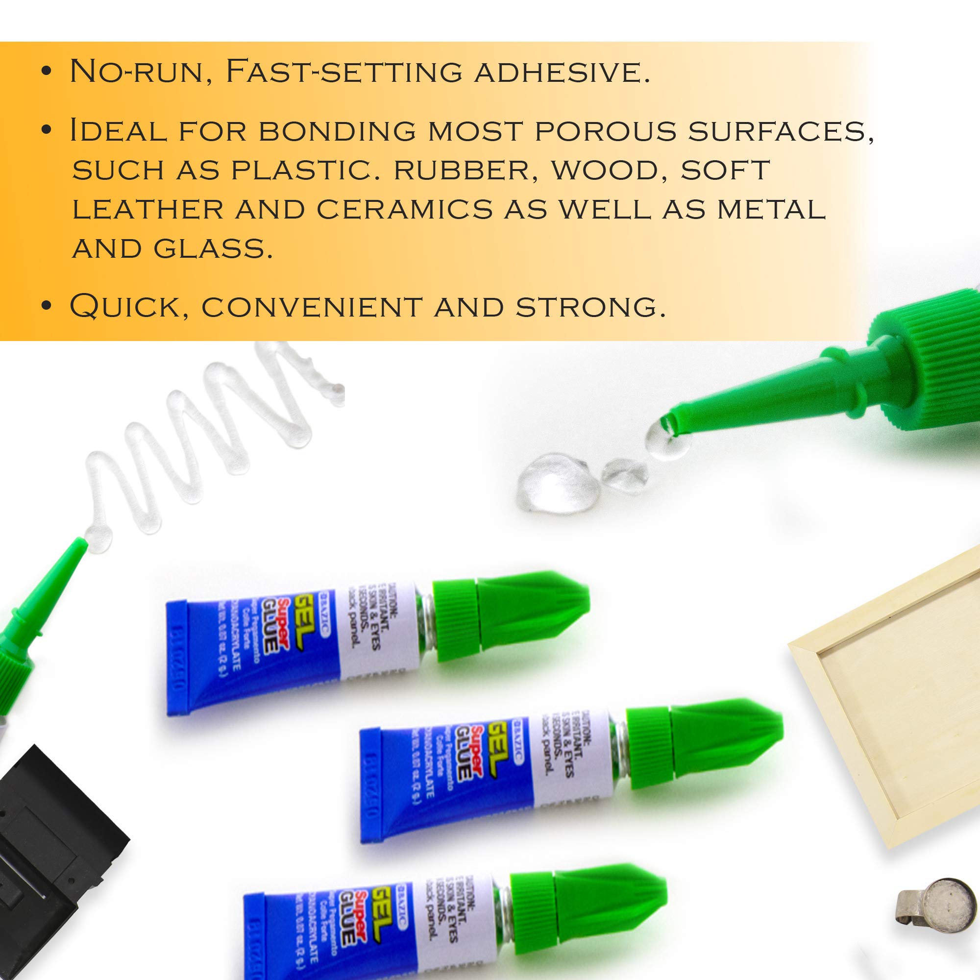 BAZIC Super Glue Gel 2g - Fast Dry No Run Adhesive for Home & Office (24-Pack) - Perfect for Crafts & Repairs