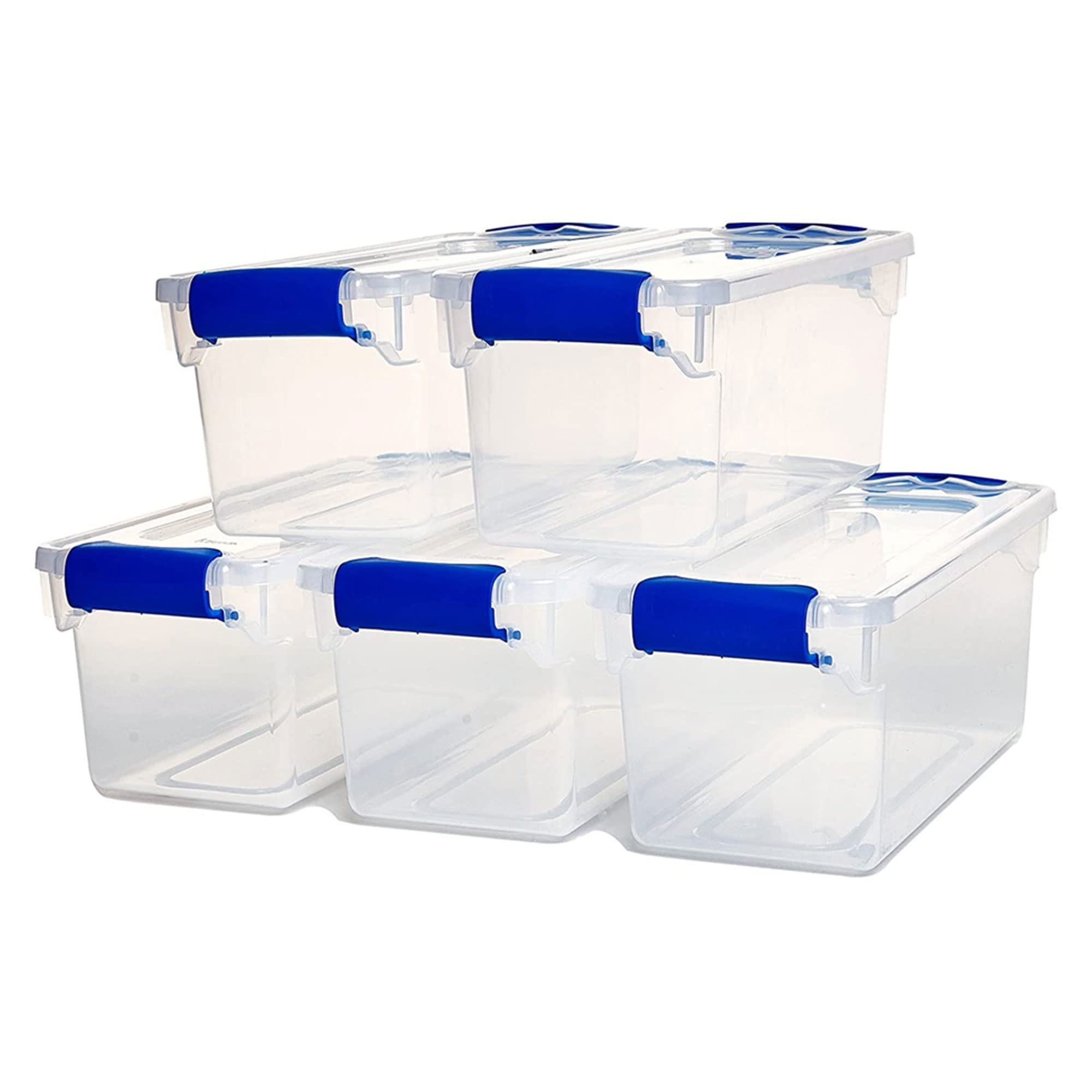 HOMZ 7.5 Quart Clear Plastic Stackable Storage Containers with Secure Latching Lids - 5 Pack Organizing Bins for Pantry, Closet, Office & Home Organization - Space Saving Storage Solution for Food, Toys, Documents & More
