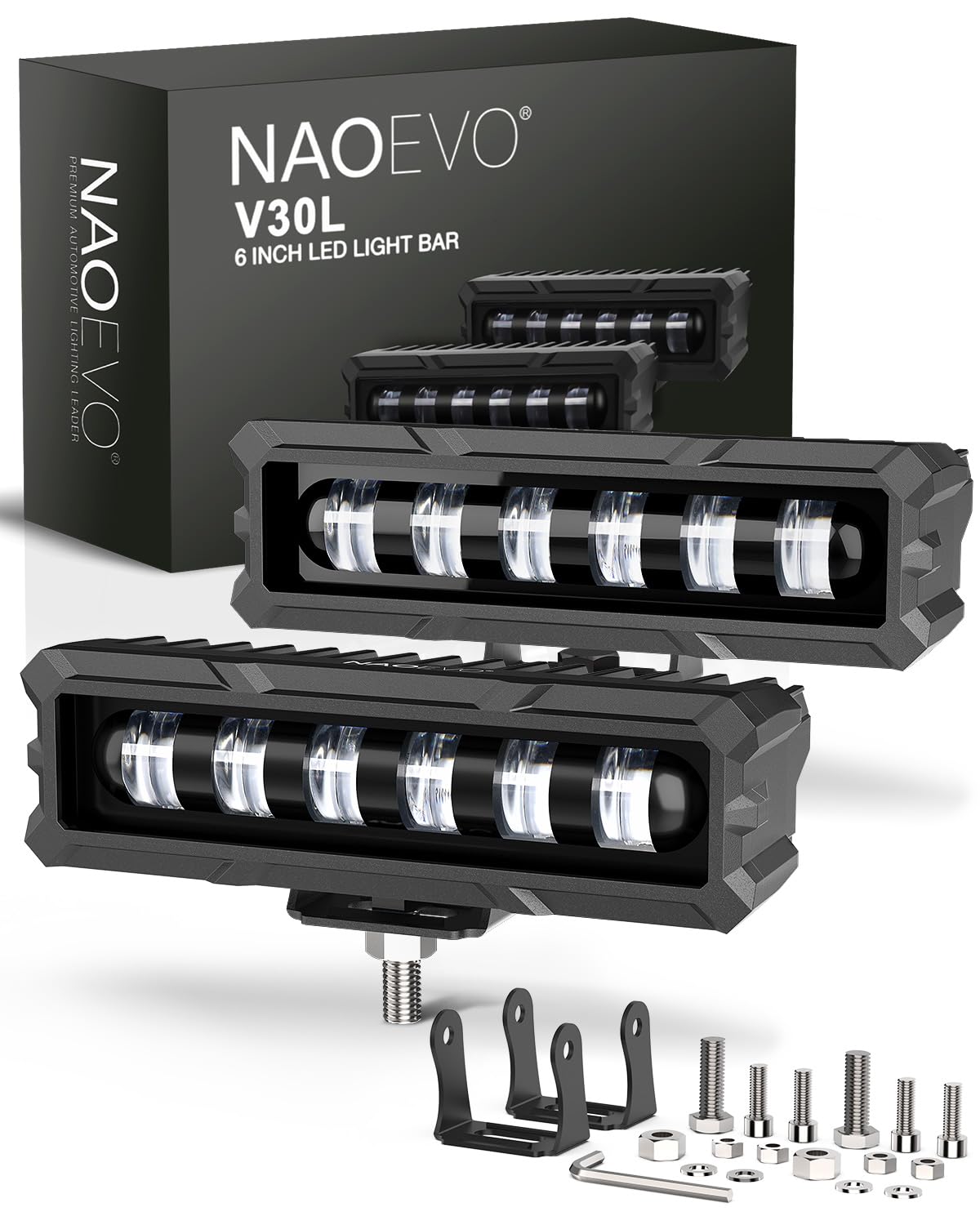 NAOEVO 6 Inch 50W 2600LM LED Light Bar - Spot & Fog Lights for Off-Road Trucks, Cars, Boats (2 Pack, White) | Durable Waterproof Design for Night Driving, Camping & Outdoor Adventures