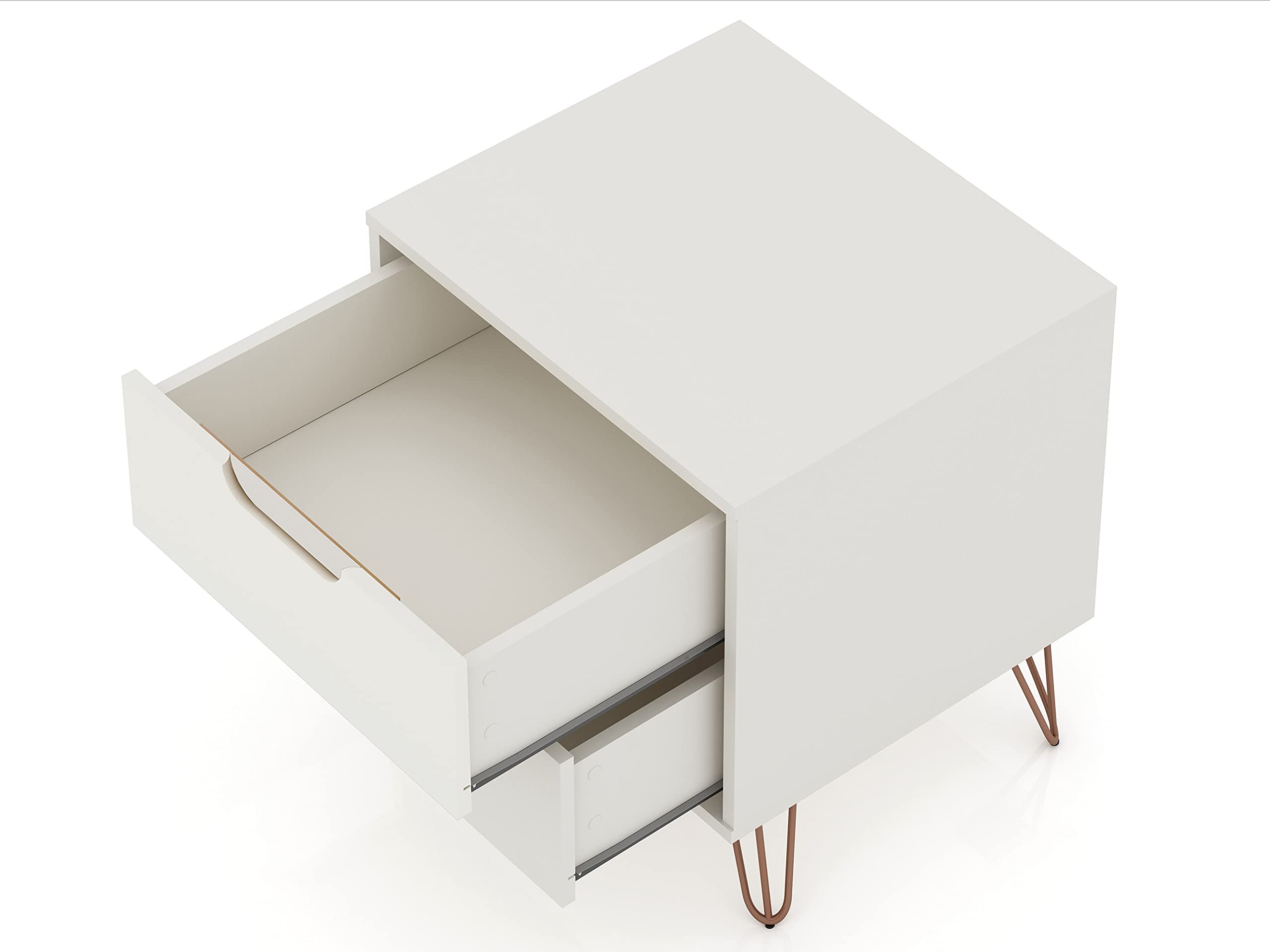 Mid Century Modern Nightstands Set of 2 - Manhattan Comfort Rockefeller Bedside Tables with Drawers, Minimalist Display & Storage Organizer for Bedroom - Off-White Night Stands Perfect for Small Spaces, Guest Rooms & Apartment Living