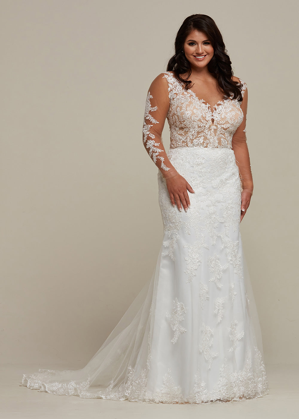 Elegant Quinn Lace Fit and Flare Wedding Dress with Illusion Sleeves - Perfect for Bridal, Formal Events & Romantic Photoshoots